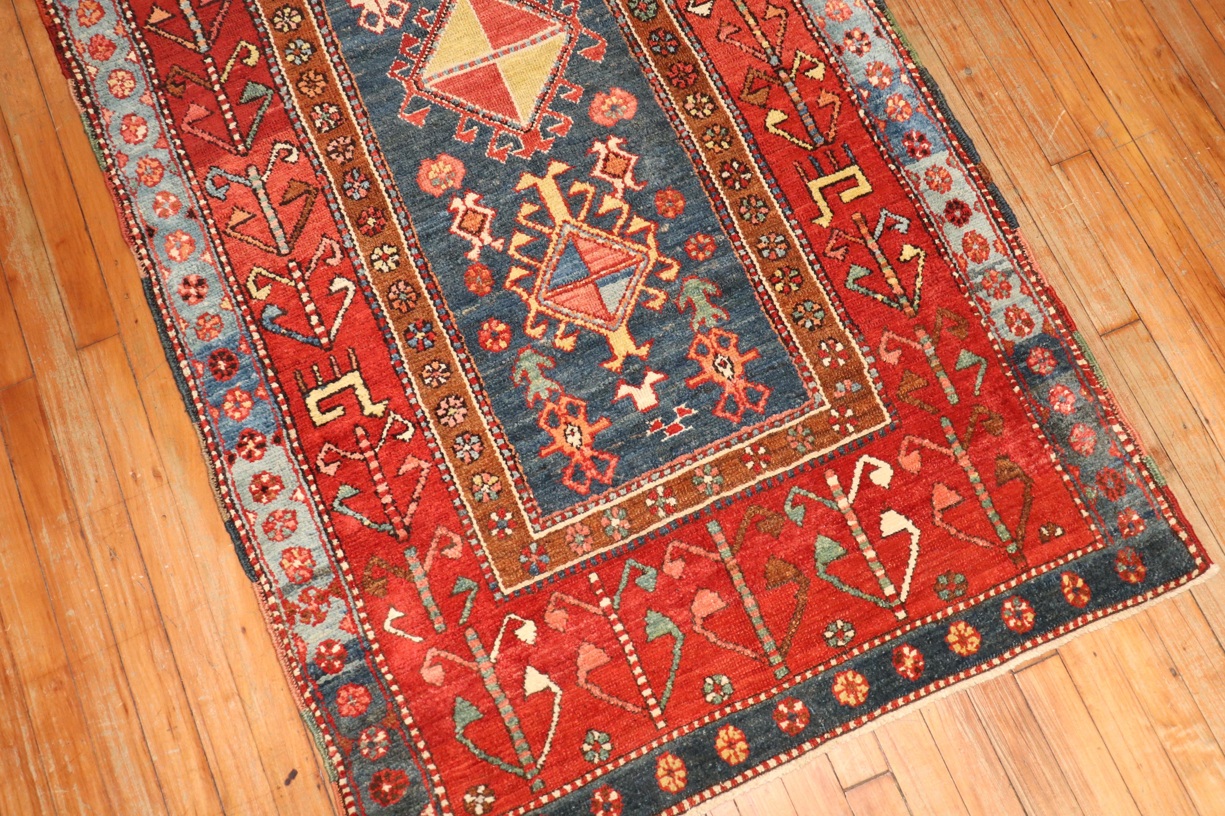 19th Century Blue Persian Heriz Serapi Tribal Runner, Early 20th Century For Sale