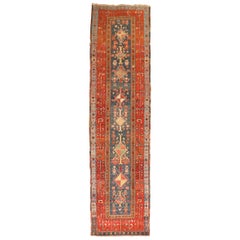 Blue Persian Heriz Serapi Tribal Runner, Early 20th Century