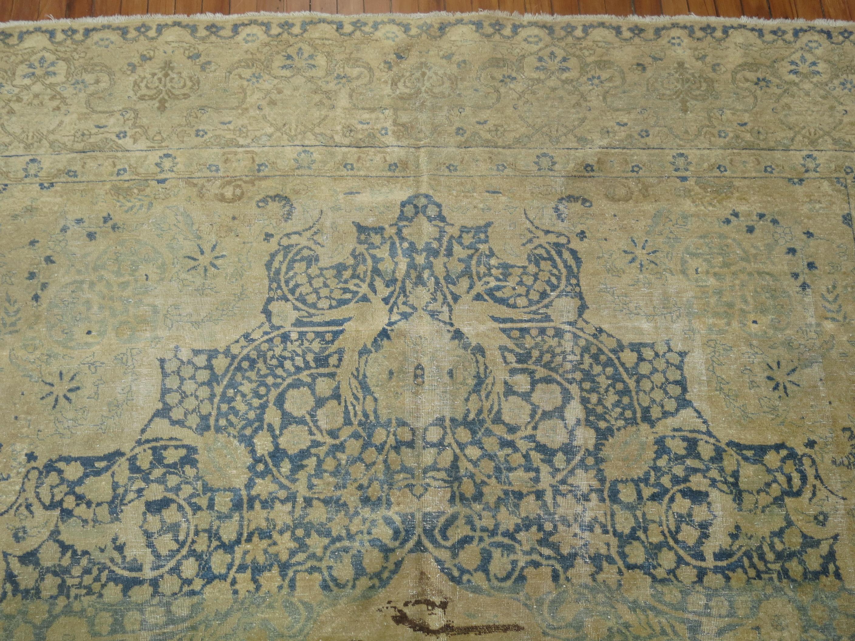 Wool Blue Persian Keman Room Size Rug For Sale