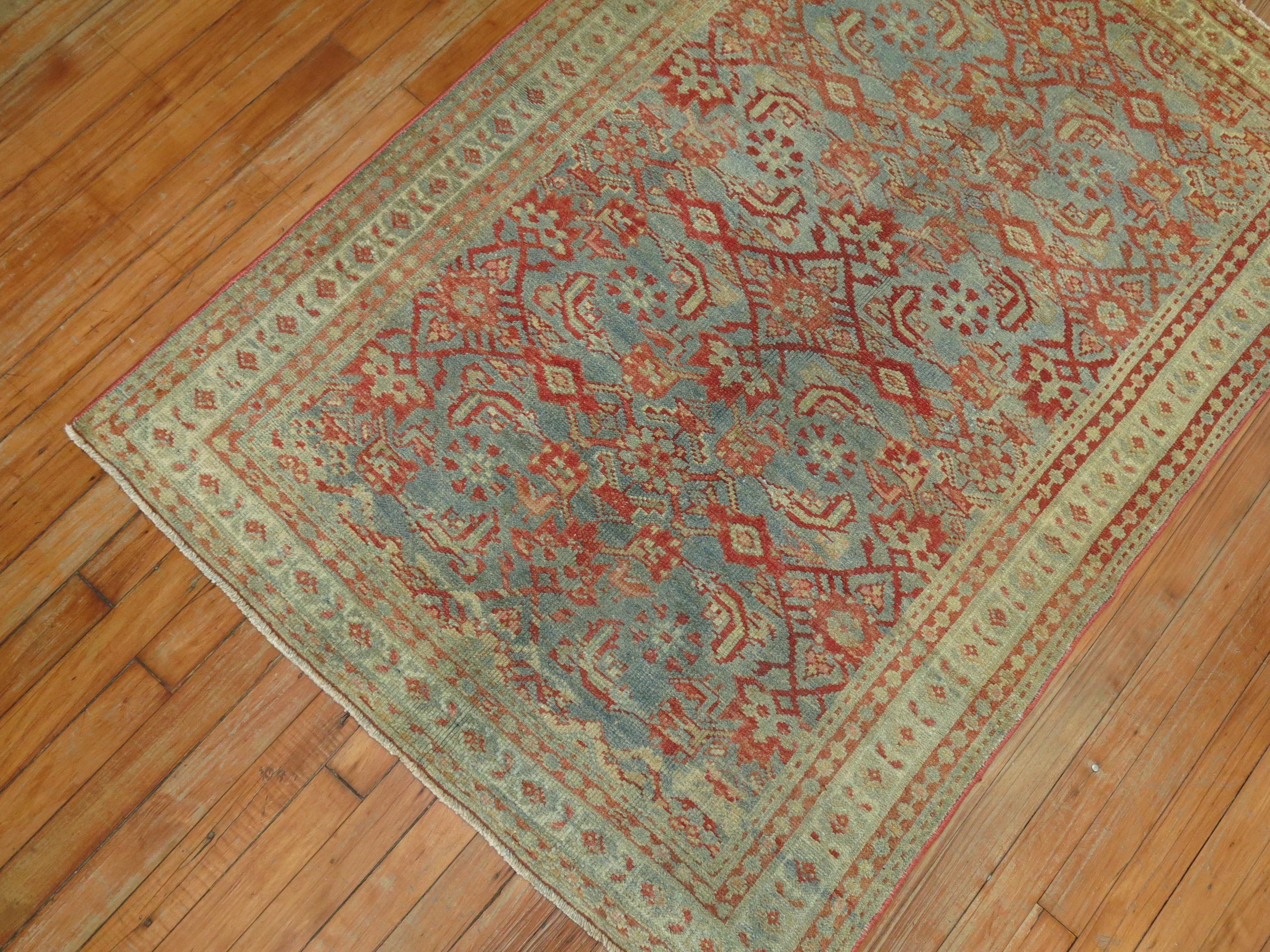 Hand-Knotted Blue Persian Malayer Scatter Rug For Sale