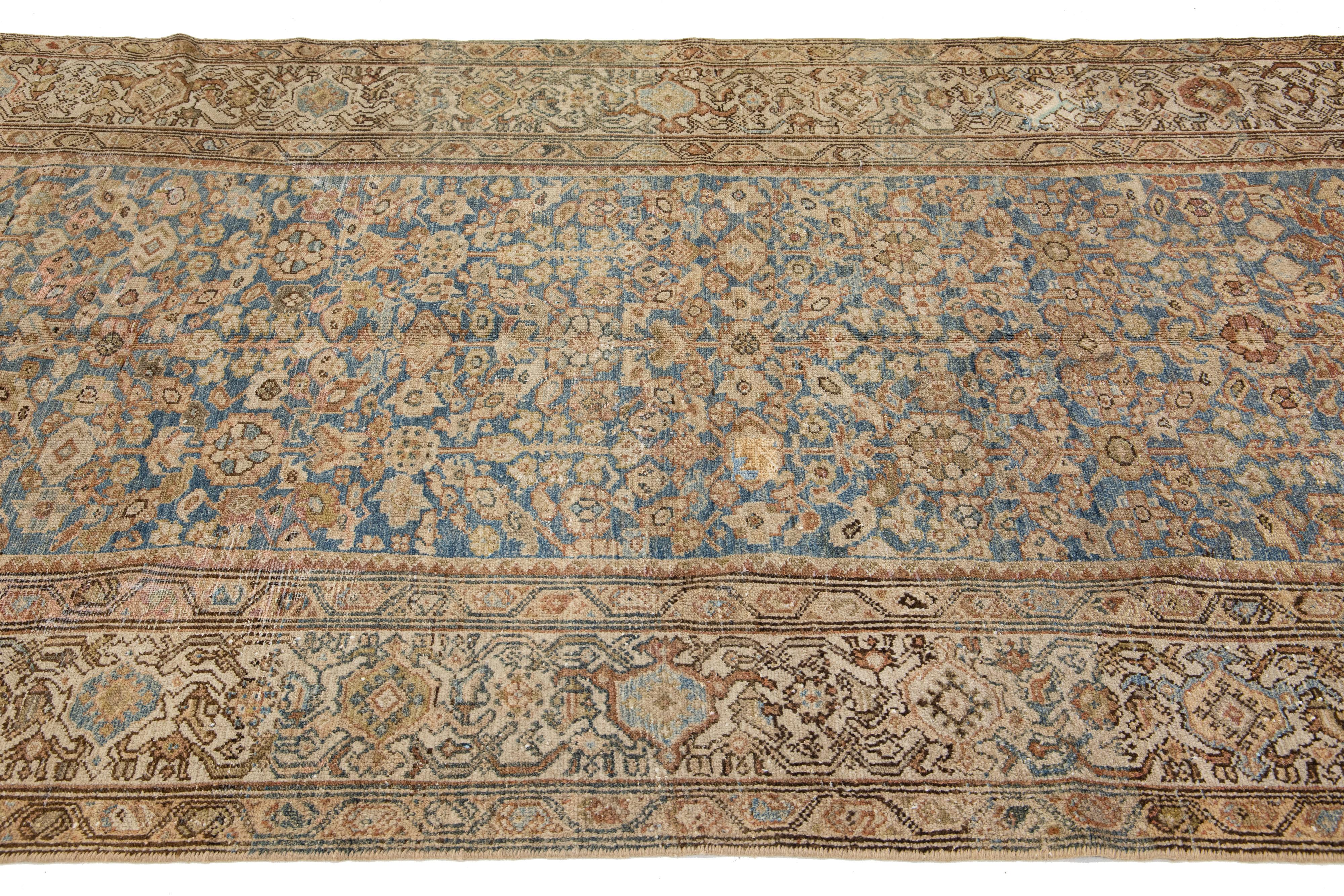 Blue Persian Malayer Wool Rug From the 1910s with Allover Floral Design For Sale 1