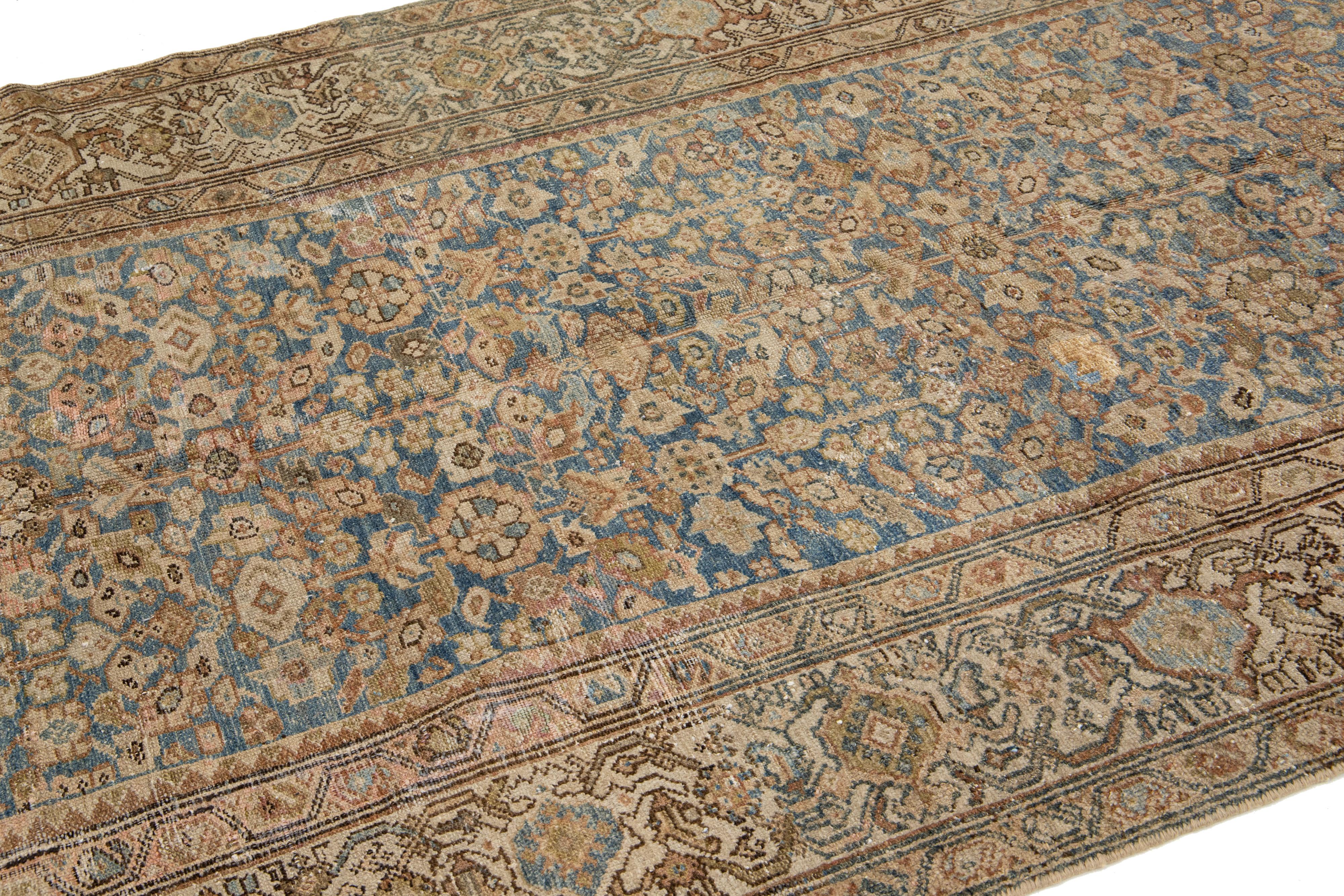Blue Persian Malayer Wool Rug From the 1910s with Allover Floral Design For Sale 2