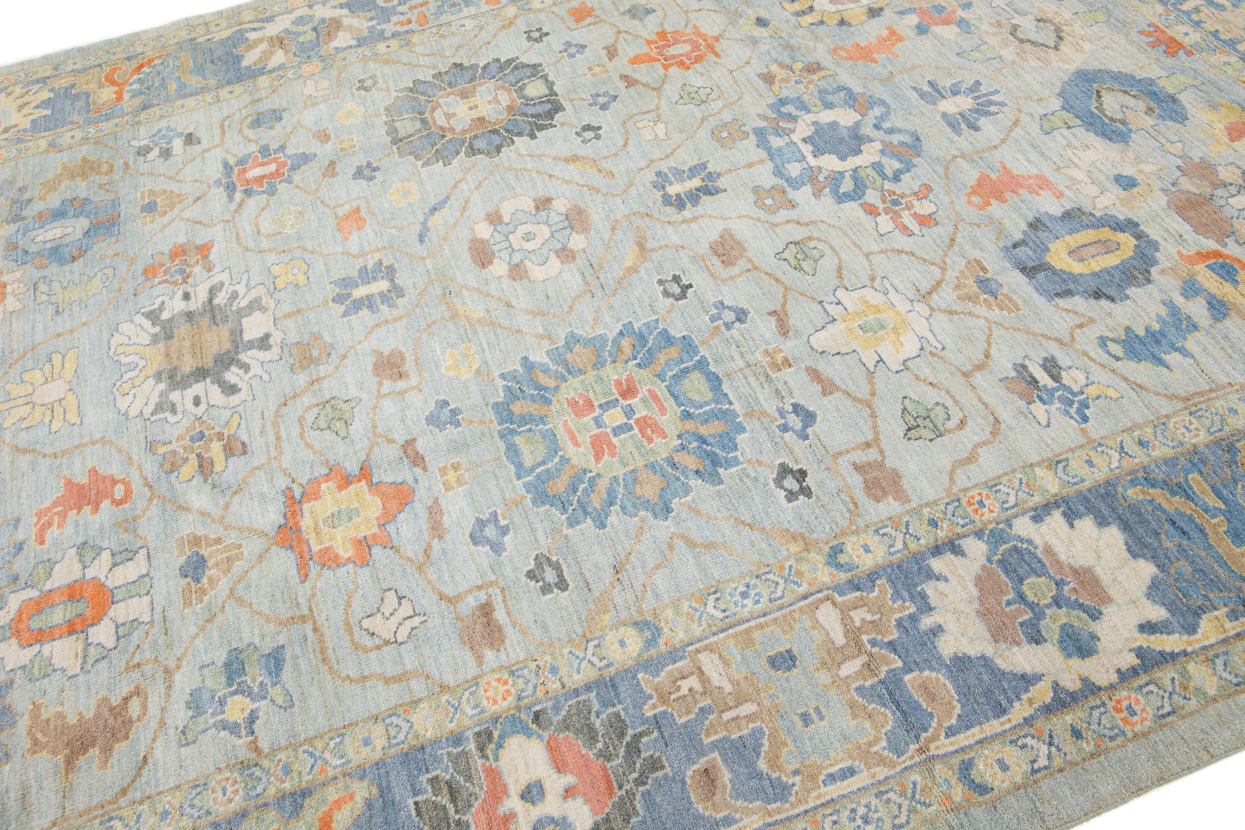 Blue Persian Modern Sultanabad Handmade Wool Rug with Allover Pattern In New Condition For Sale In Norwalk, CT
