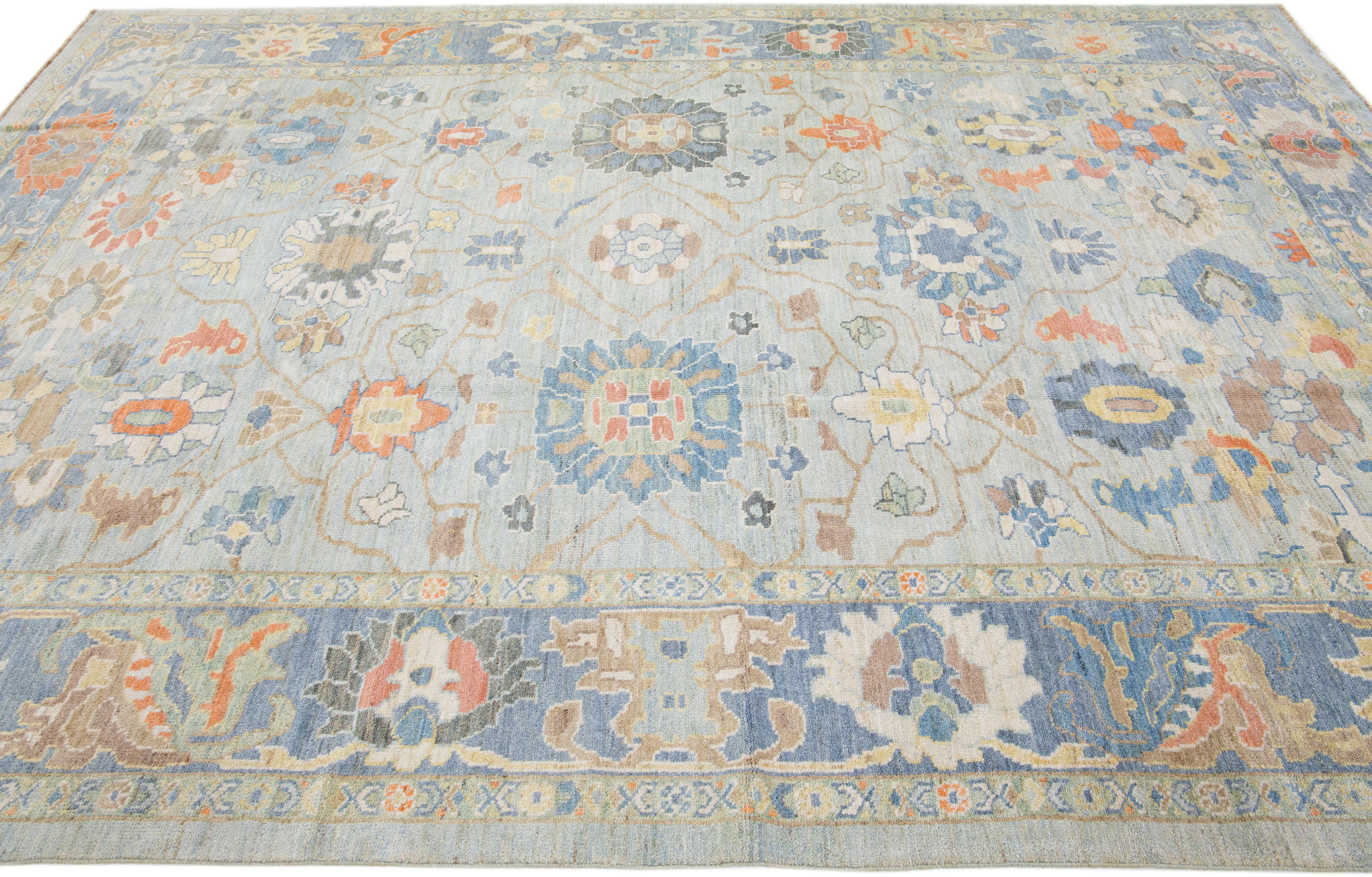 Contemporary Blue Persian Modern Sultanabad Handmade Wool Rug with Allover Pattern For Sale