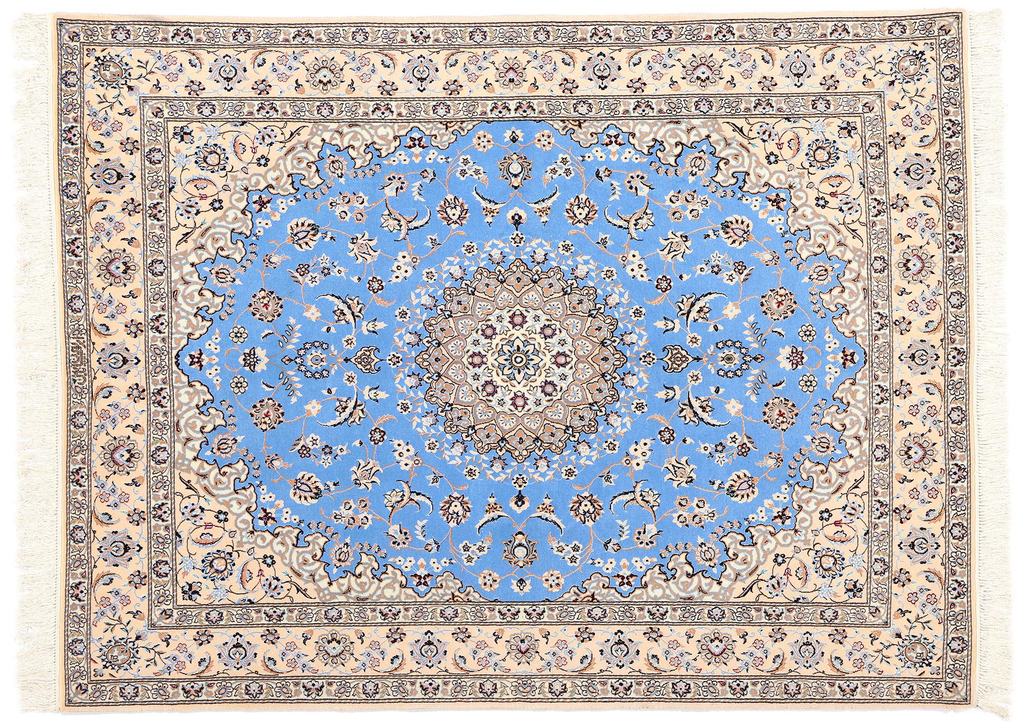 Blue Persian Nain 6La Kork Wool and Silk Rug Signed Habibian For Sale 4