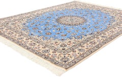 Blue Persian Nain 6La Kork Wool and Silk Rug Signed Habibian