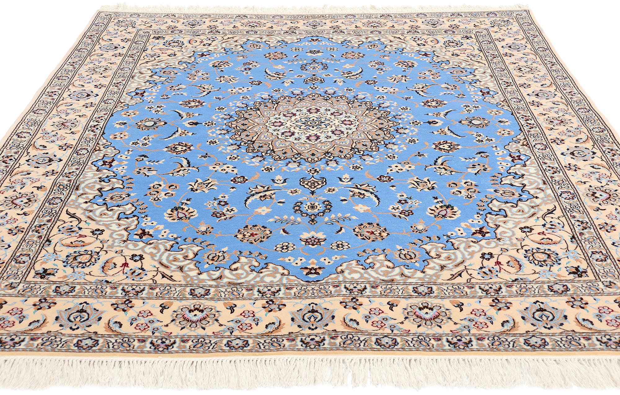 Louis XV Blue Persian Nain 6La Kork Wool and Silk Rug Signed Habibian For Sale