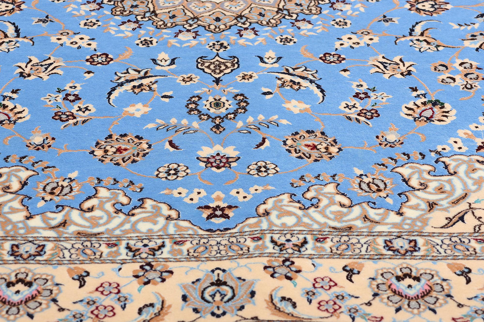 Blue Persian Nain 6La Kork Wool and Silk Rug Signed Habibian In Excellent Condition For Sale In Dallas, TX