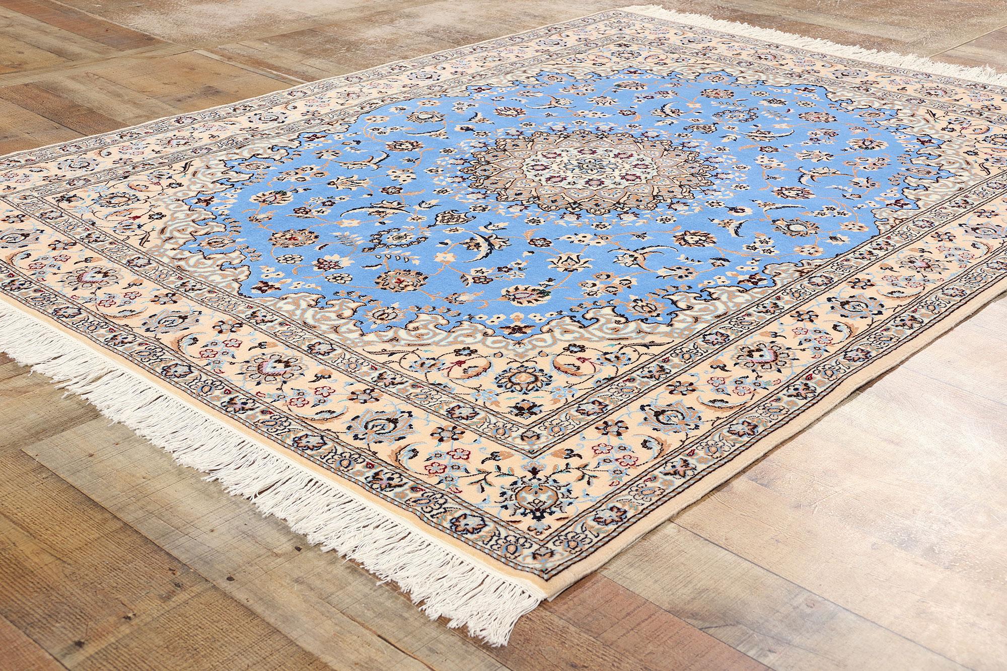 Blue Persian Nain 6La Kork Wool and Silk Rug Signed Habibian For Sale 1