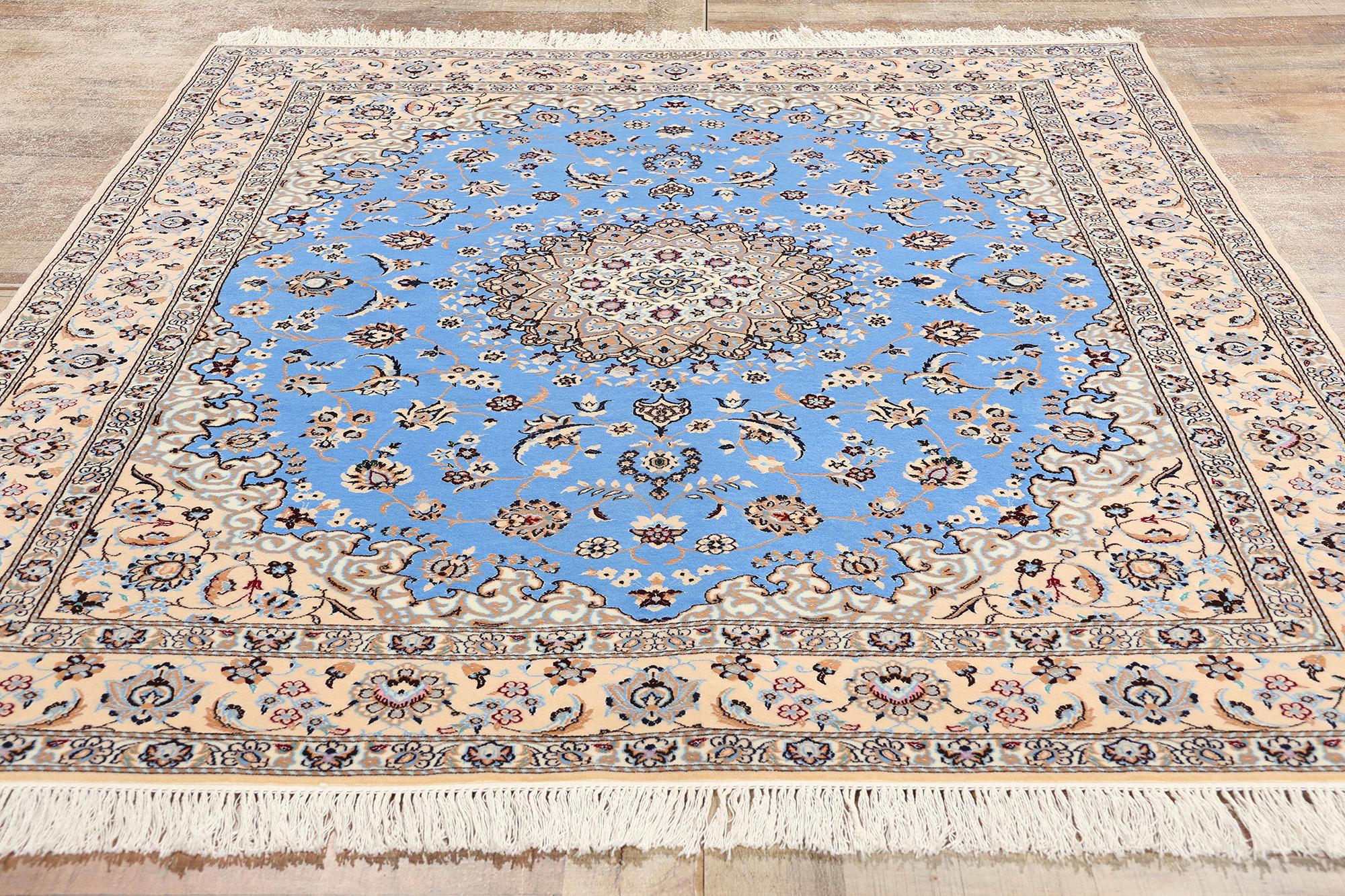 Blue Persian Nain 6La Kork Wool and Silk Rug Signed Habibian For Sale 2