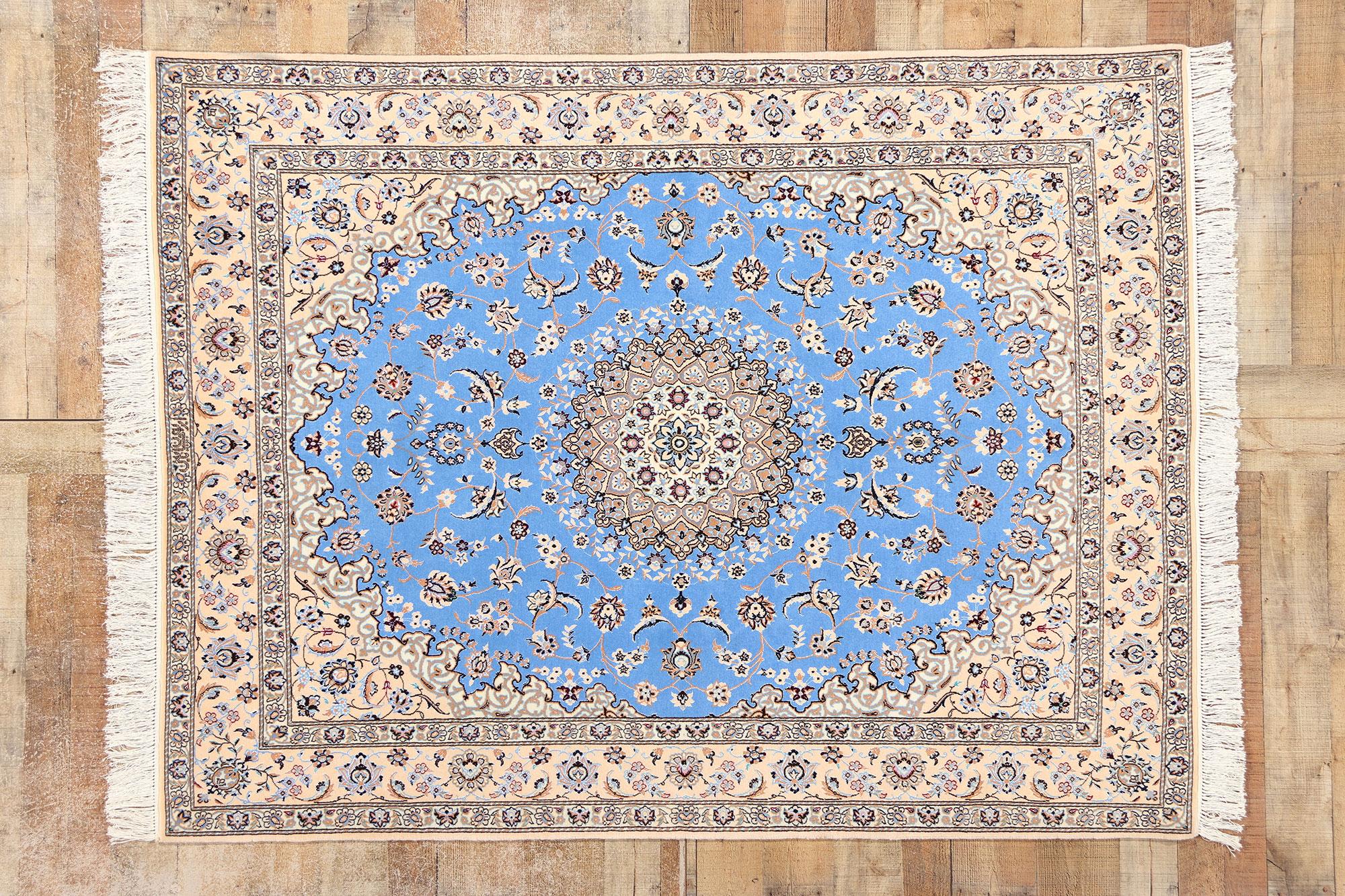Blue Persian Nain 6La Kork Wool and Silk Rug Signed Habibian For Sale 3