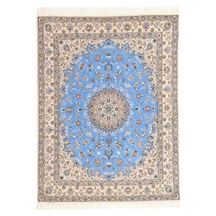 Blauer persischer Nain 6La Kork Teppich aus Wolle und Seide, signiert Habibian