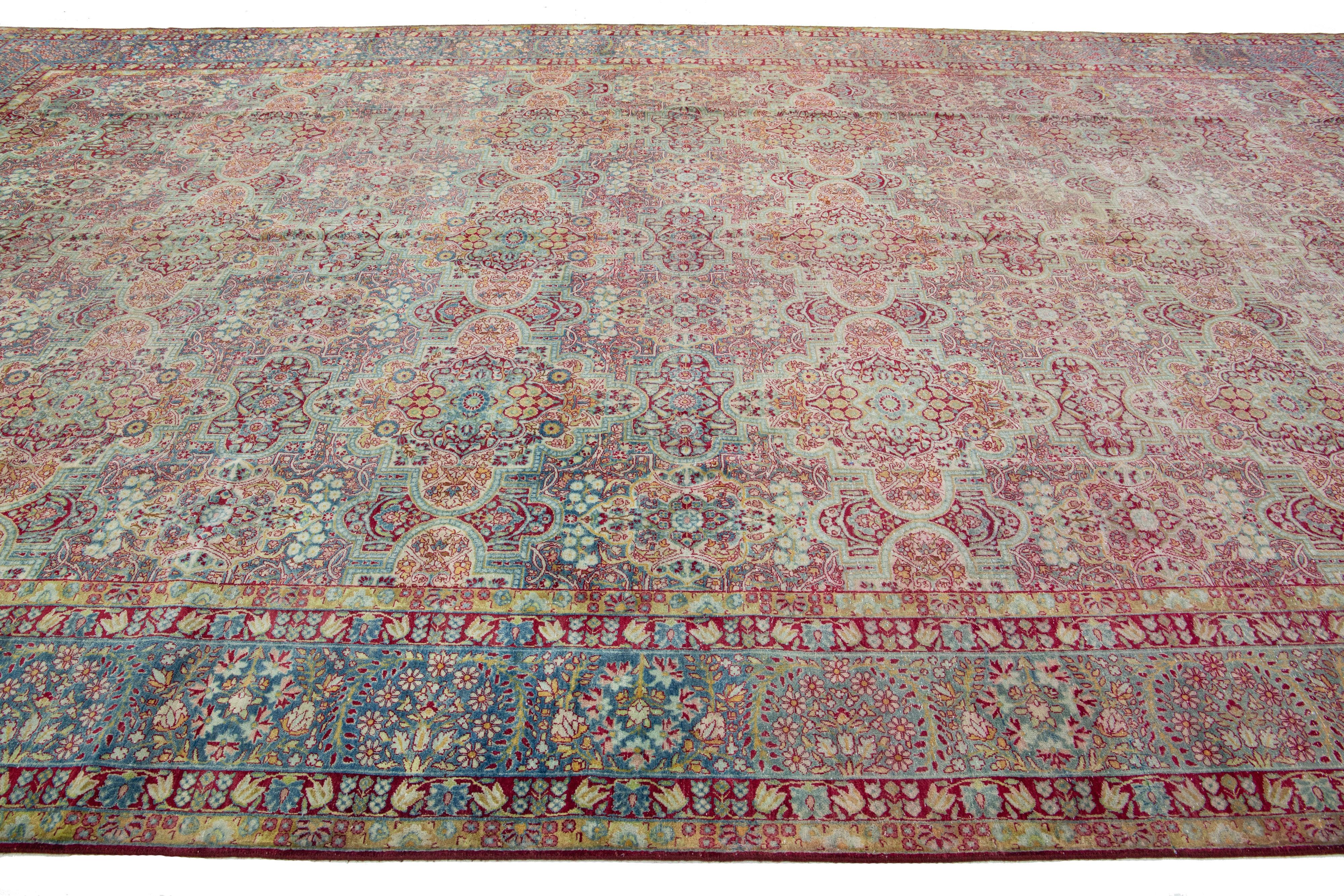 Blue Persian Tabriz Antique Wool Rug with Allover Floral Motif from the 1900's In Excellent Condition For Sale In Norwalk, CT