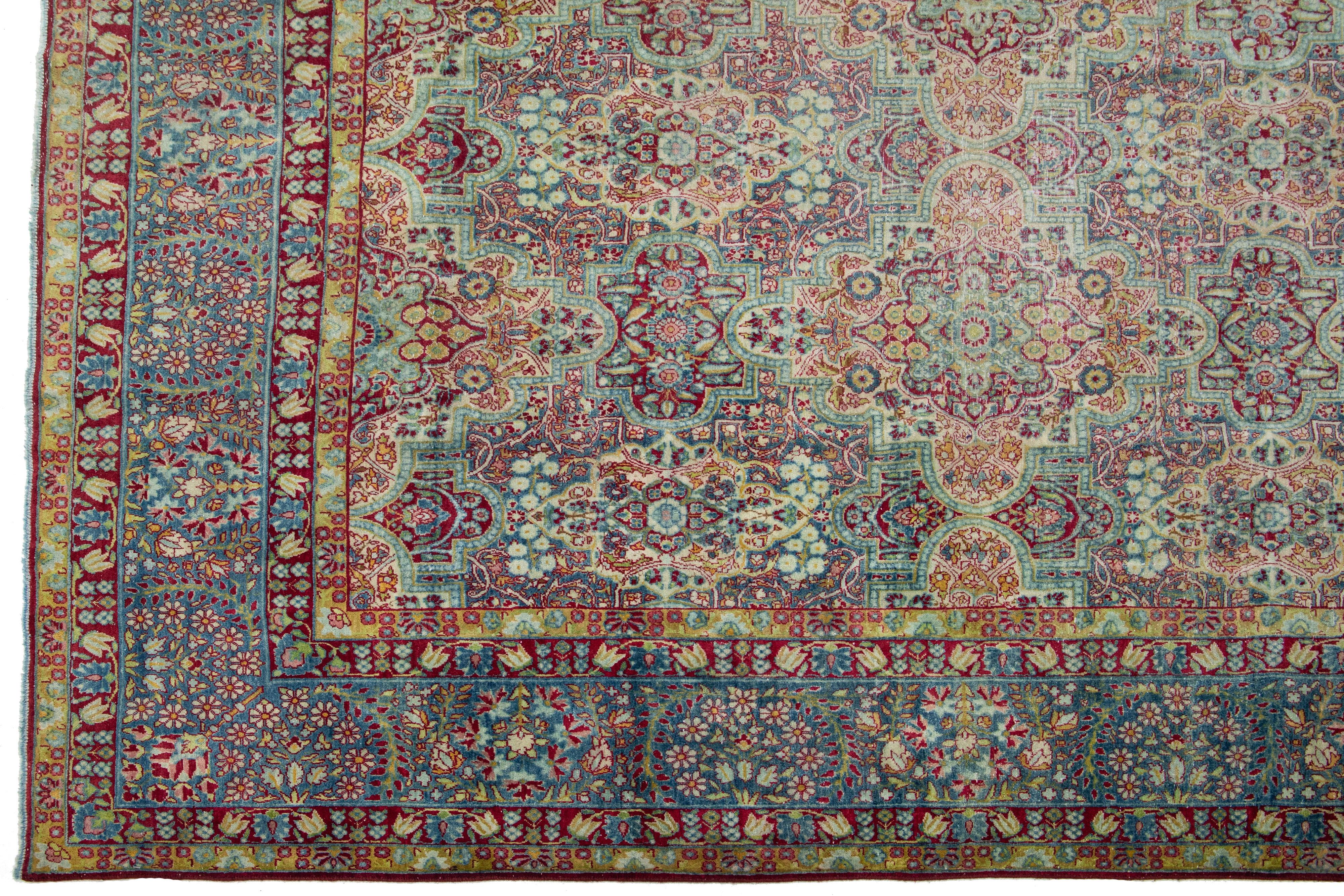 20th Century Blue Persian Tabriz Antique Wool Rug with Allover Floral Motif from the 1900's For Sale