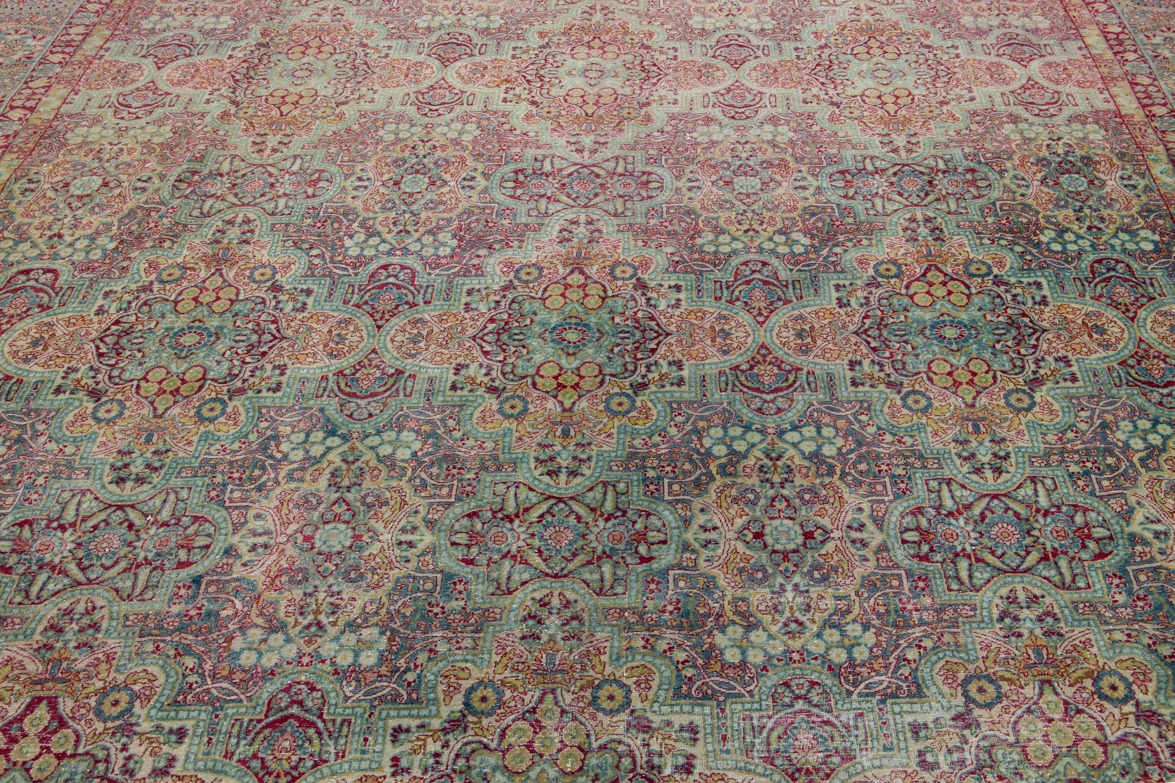 Blue Persian Tabriz Antique Wool Rug with Allover Floral Motif from the 1900's For Sale 1