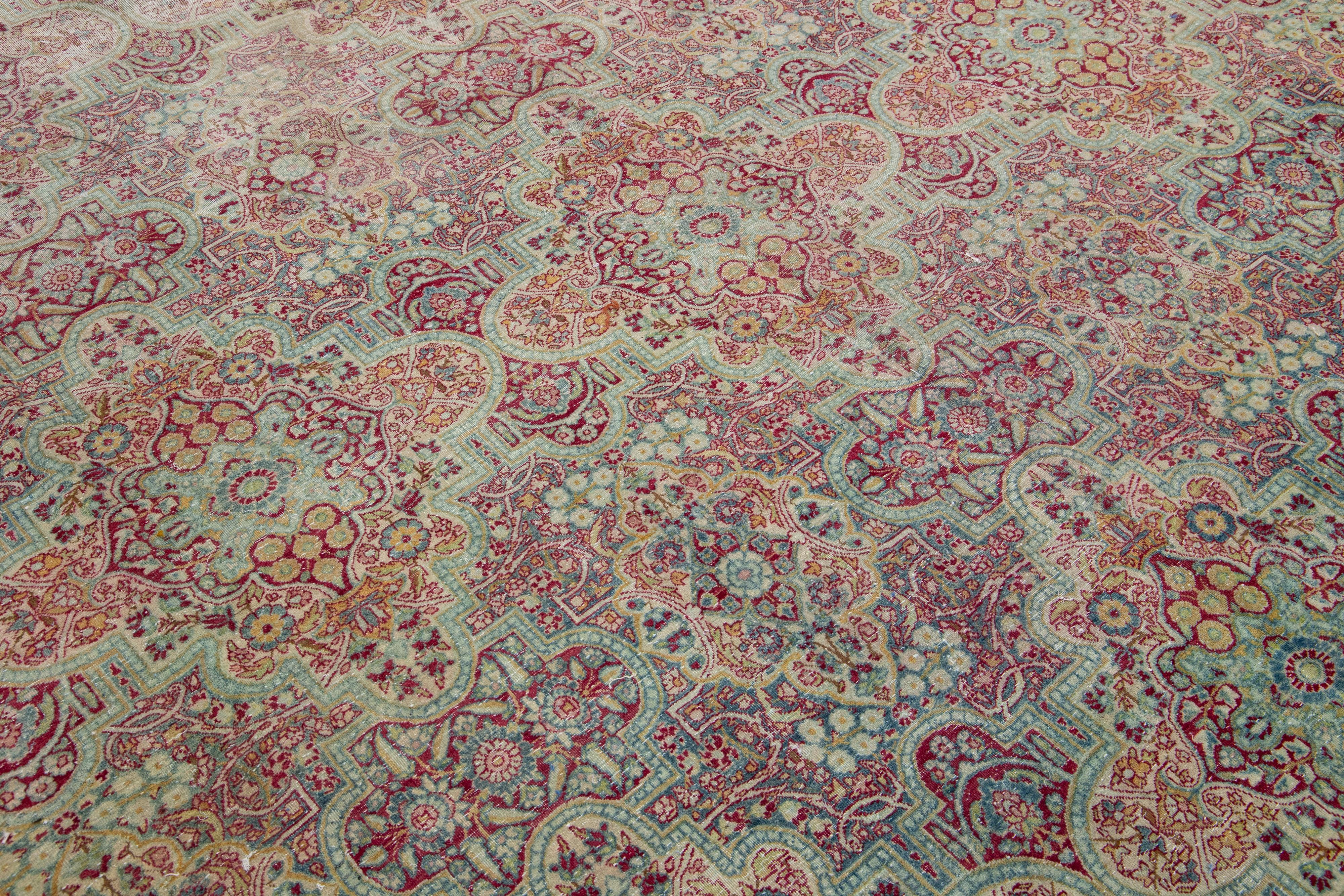 Blue Persian Tabriz Antique Wool Rug with Allover Floral Motif from the 1900's For Sale 2