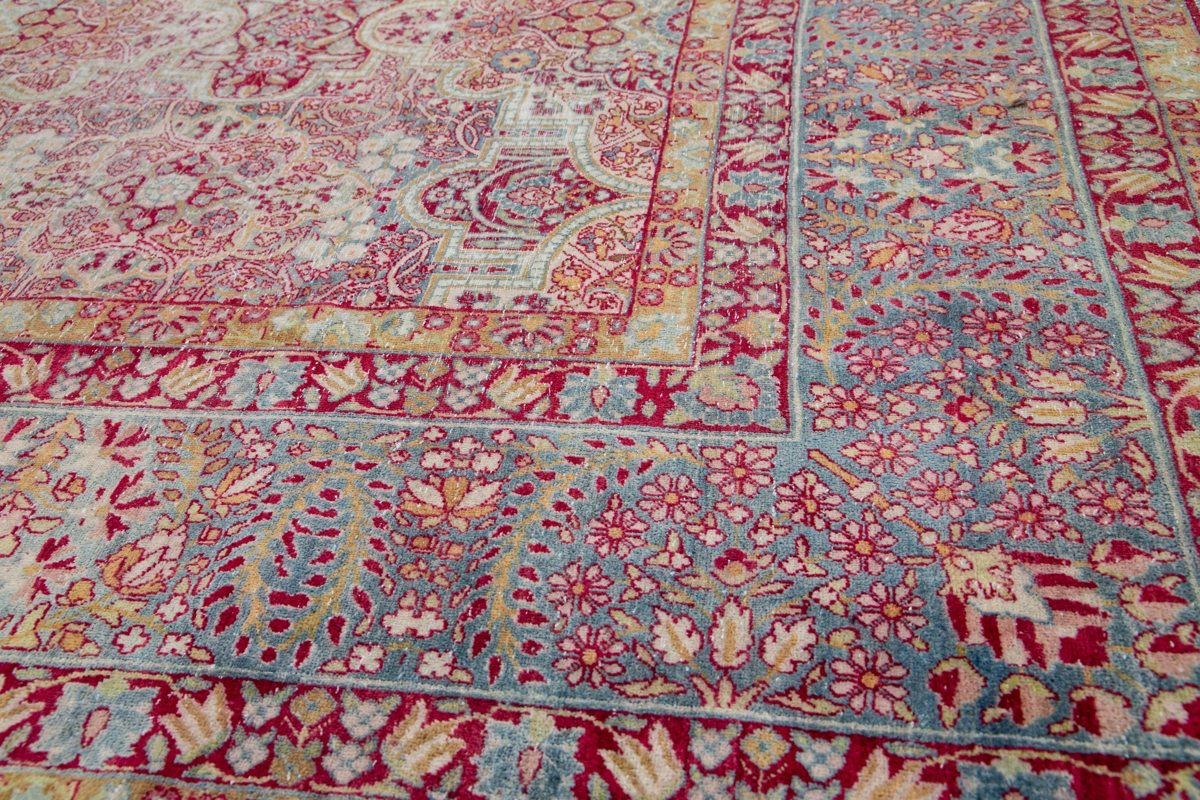 Blue Persian Tabriz Antique Wool Rug with Allover Floral Motif from the 1900's For Sale 3