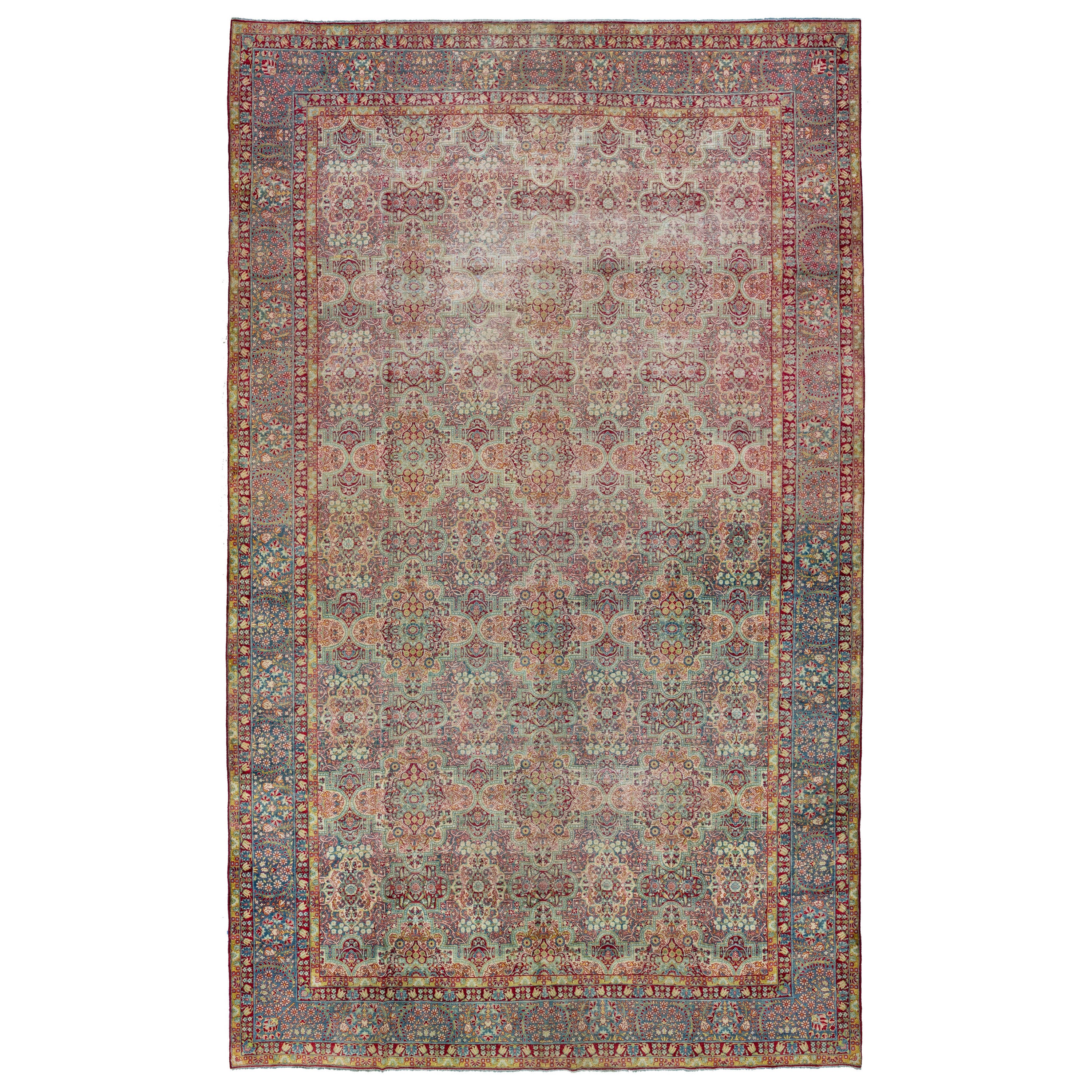 Blauer persischer Tabriz Antiker Wollteppich mit floralem Allover-Motiv aus den 1900er Jahren