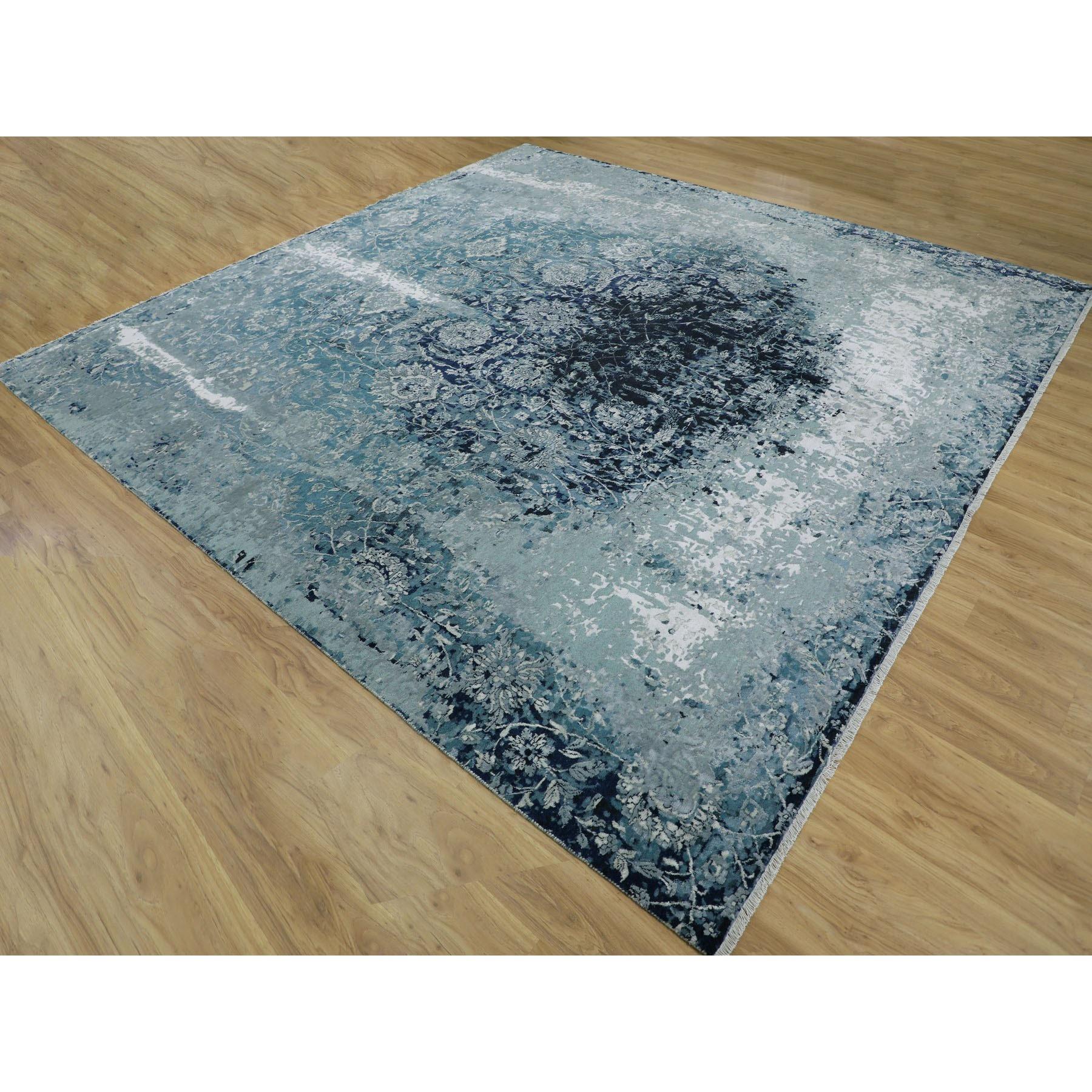 Blau Persisch Tabriz Erased Design Wolle & Seide Hand Made Quadrat Teppich 12'2