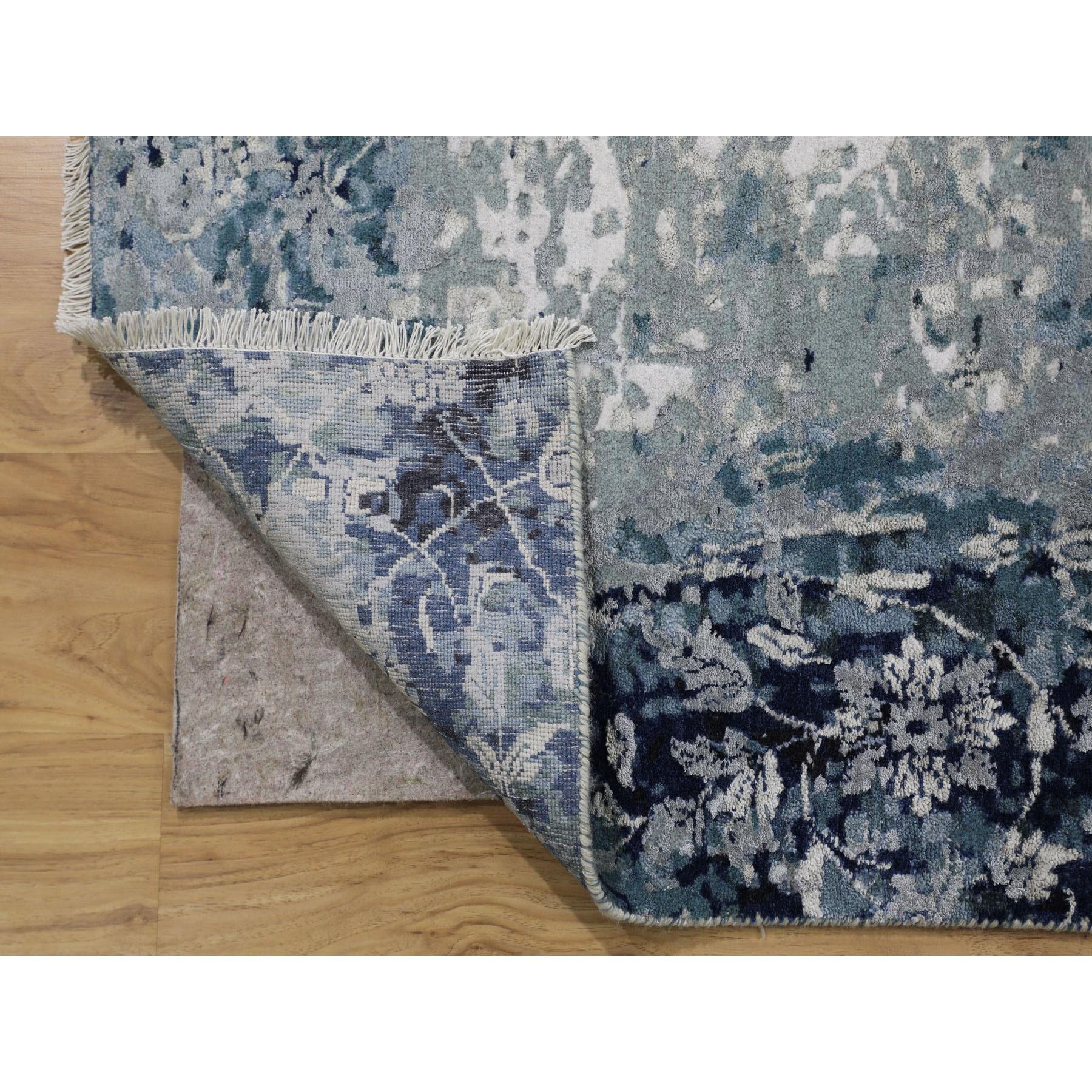 Blau Persisch Tabriz Erased Design Wolle & Seide Hand Made Quadrat Teppich 12'2