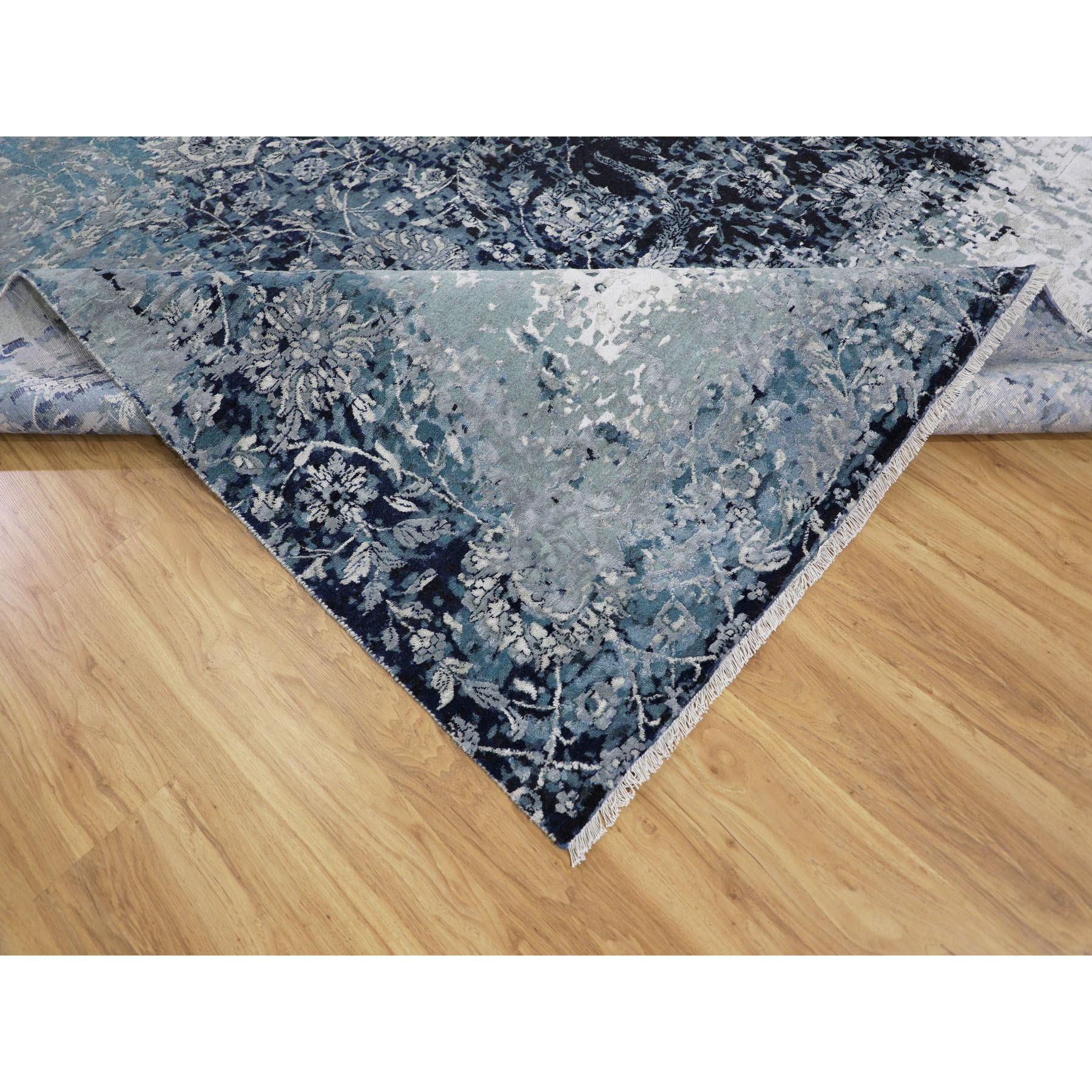 Blau Persisch Tabriz Erased Design Wolle & Seide Hand Made Quadrat Teppich 12'2