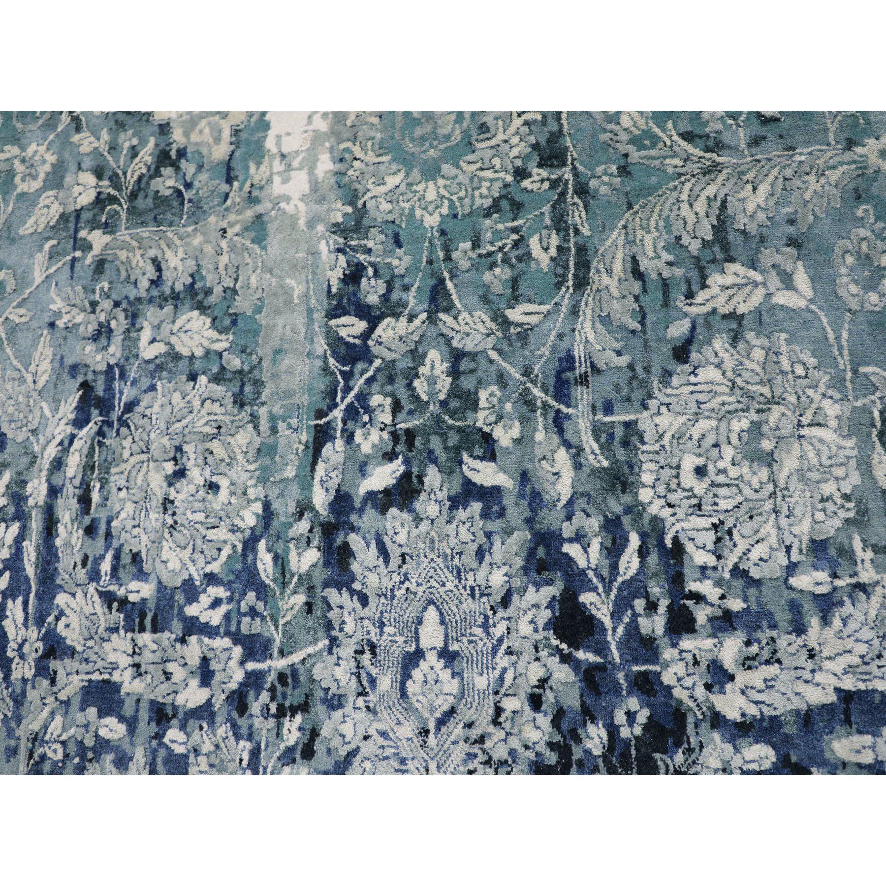Blau Persisch Tabriz Erased Design Wolle & Seide Hand Made Quadrat Teppich 12'2