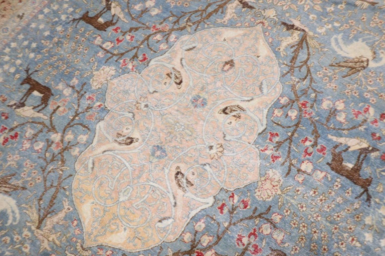 Blue Persian Tabriz Hunting Animal Pictorial Rug For Sale at 1stDibs