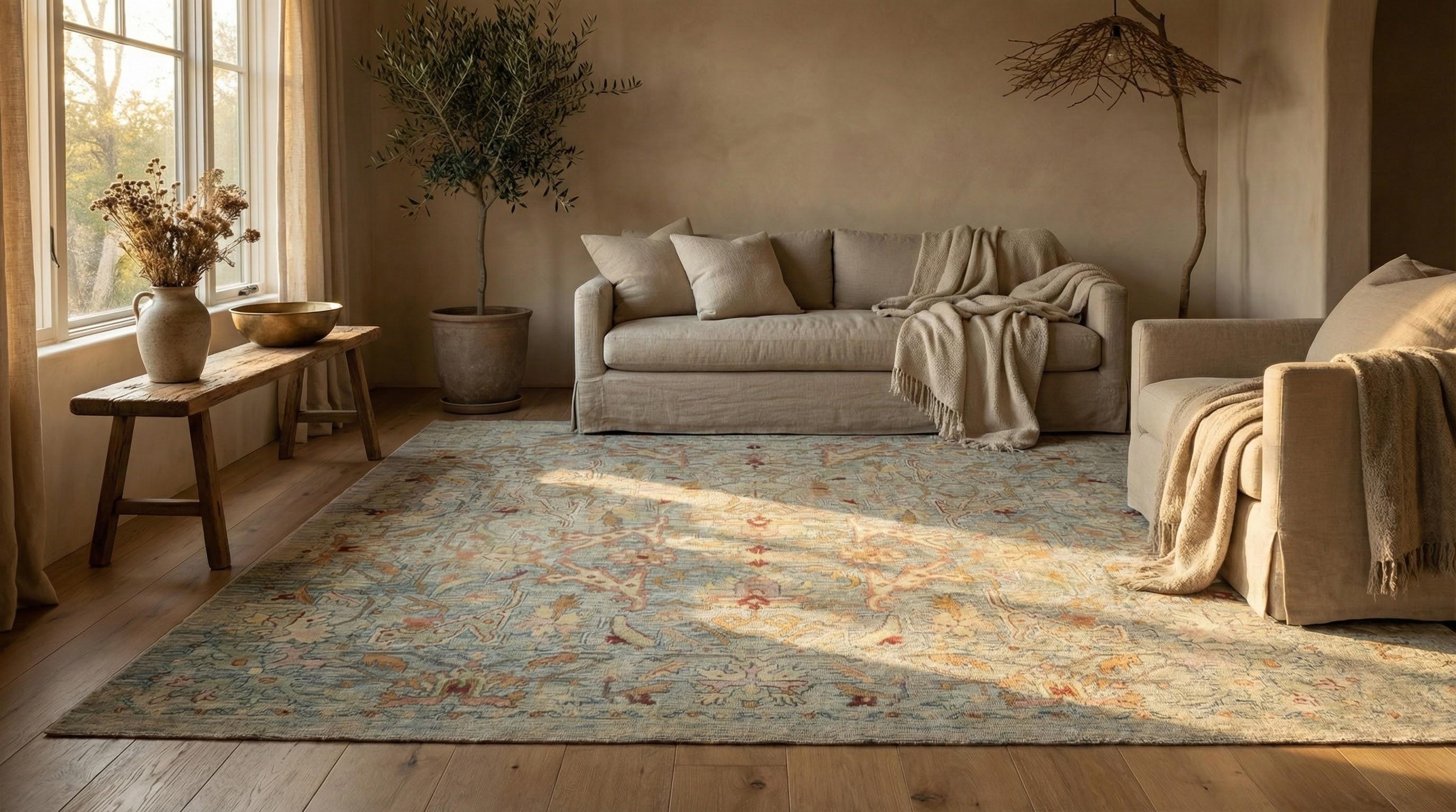 This new Persian Sultanabad palace rug measures 11 ft 5 in x 16 ft 0 in (approximately 16.97 sq m) and belongs to the palace/oversize class, designed for large-format interiors and grand rooms. Hand-knotted in wool using an asymmetric Persian knot