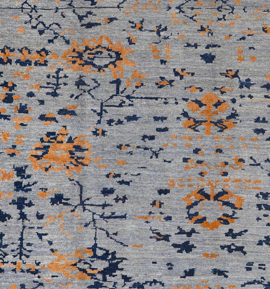 Blue Persian Wool Hand Knotted Rug 12 ft x 15 ft, Indigo Ember Geometry For Sale 2