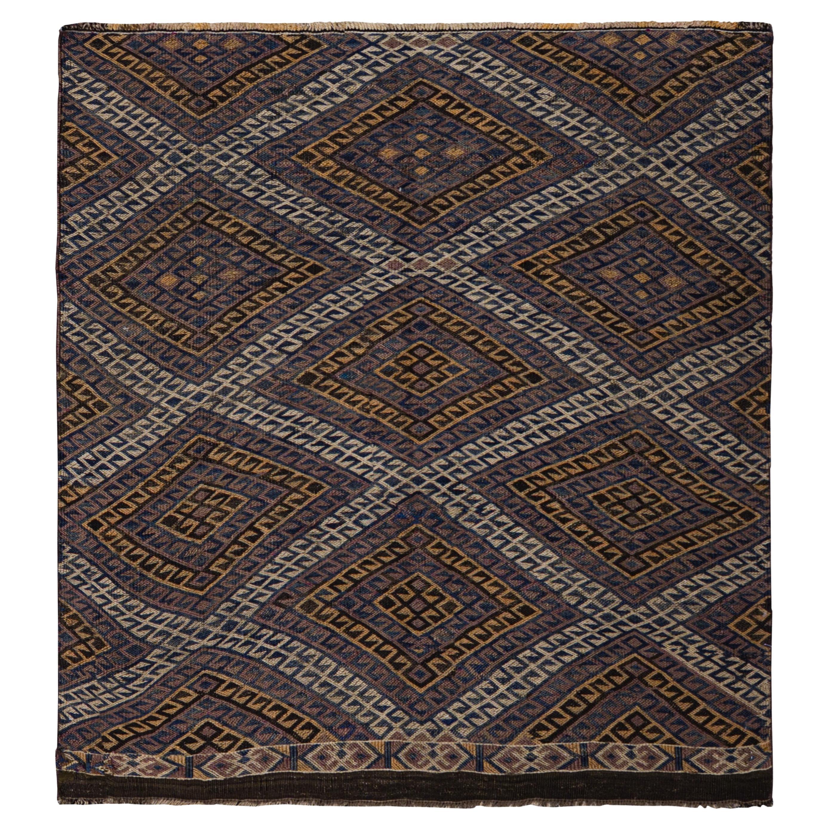 Blue Persian Wool Hand Knotted Rug 4 ft x 4 ft , Indigo Diamond Nomad