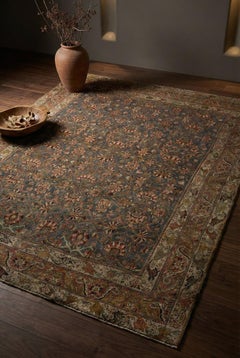 Blue Persian Wool Hand Knotted Rug 9 ft x 12 ft , Indigo Garden Continuum