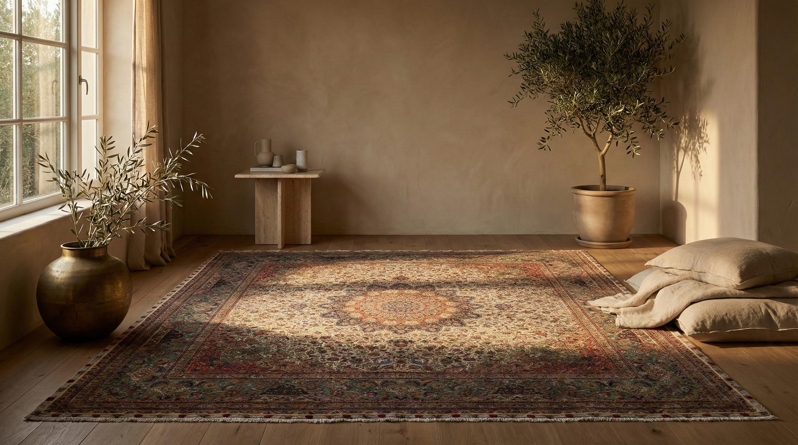 Questo tappeto ultralusso in lana annodata a mano misura 411 x 417 cm, posizionandosi così nella classe di dimensioni Palace, ideale per grandi salotti, sale da pranzo formali, uffici direzionali o ampi foyer simili a gallerie. Realizzato con nodi