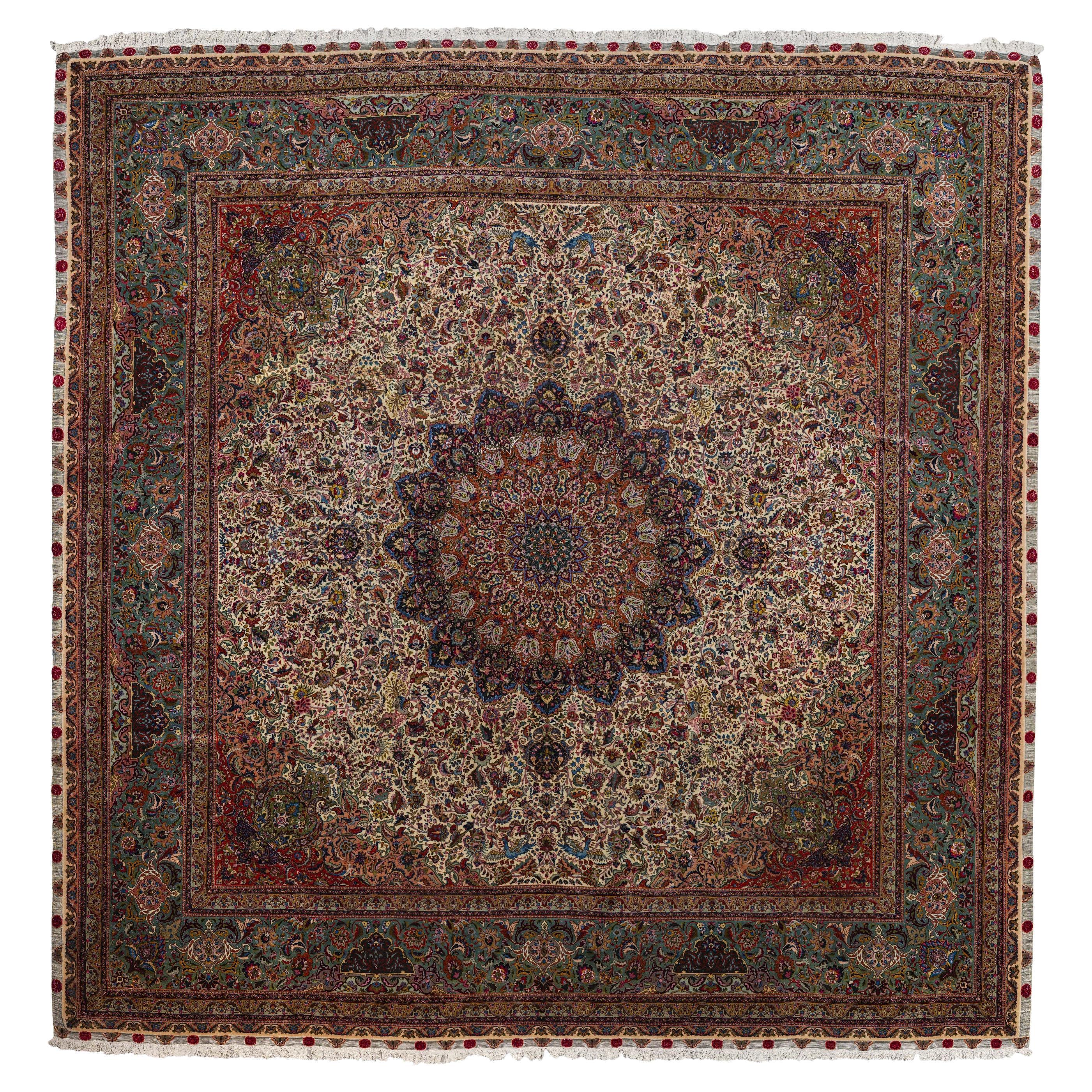 Tappeto persiano in lana annodato a mano 13 piedi x 13 piedi, Splendore Medaglione Imperiale in vendita
