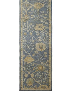 Blue Persian Wool Hand Knotted Runner 3 ft x 15 ft , Slate Blossom Serenity