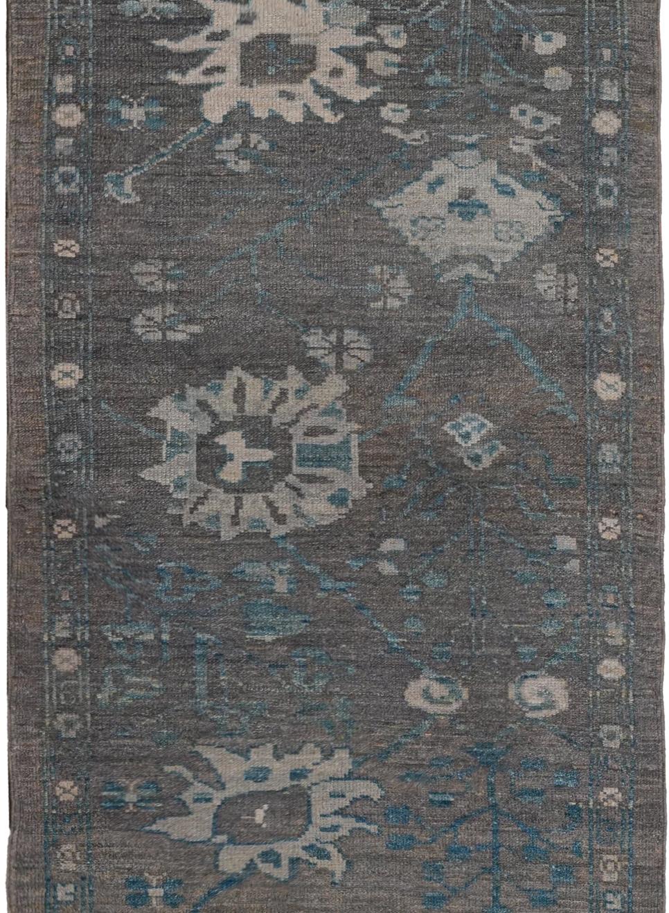 Blau Persische Wolle Hand geknüpft Läufer 3 ft x 18 ft, Schiefer Floral Path im Angebot 2