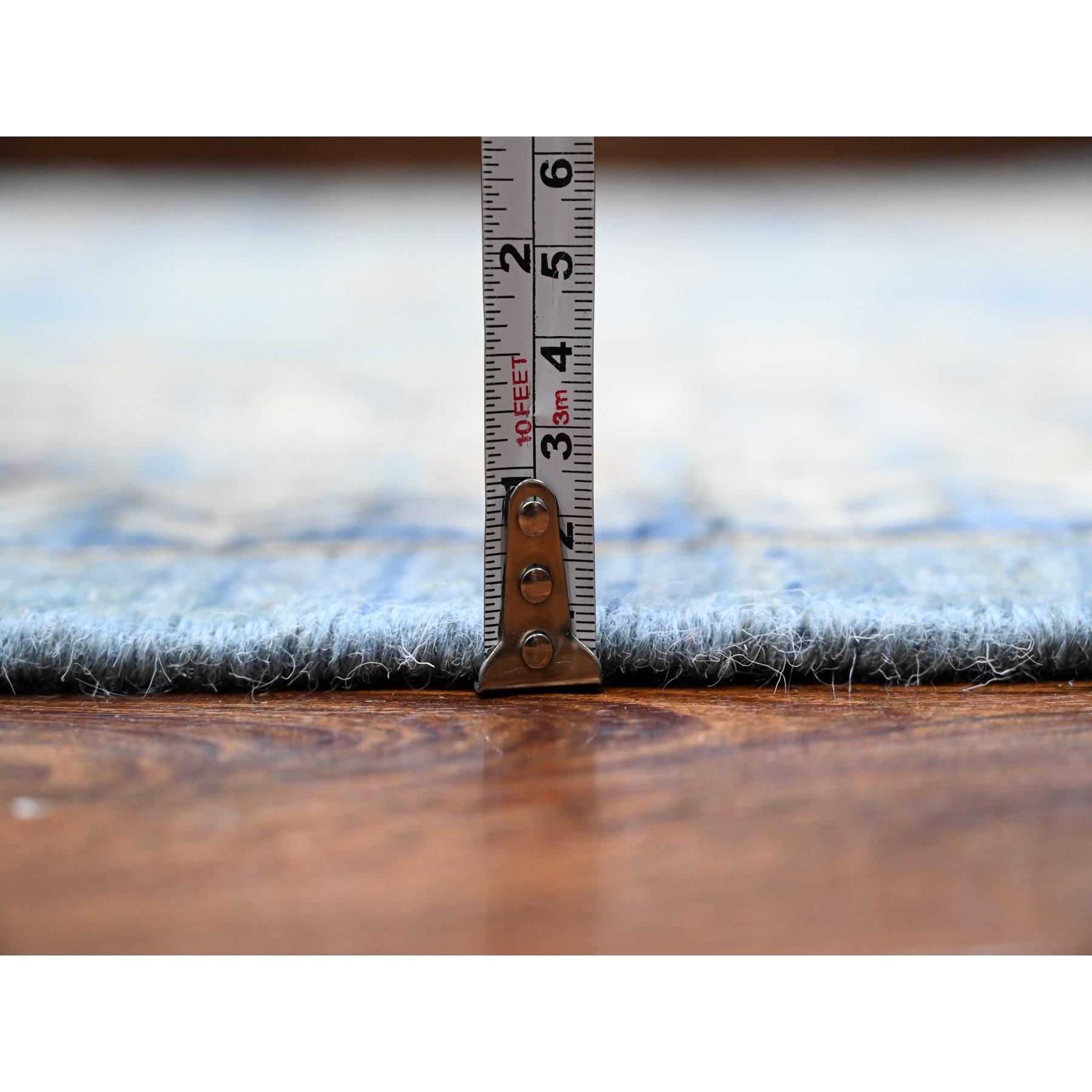 Tappeto orientale in lana lucida blu Peshawar Geometric Design annodato a mano 9'0