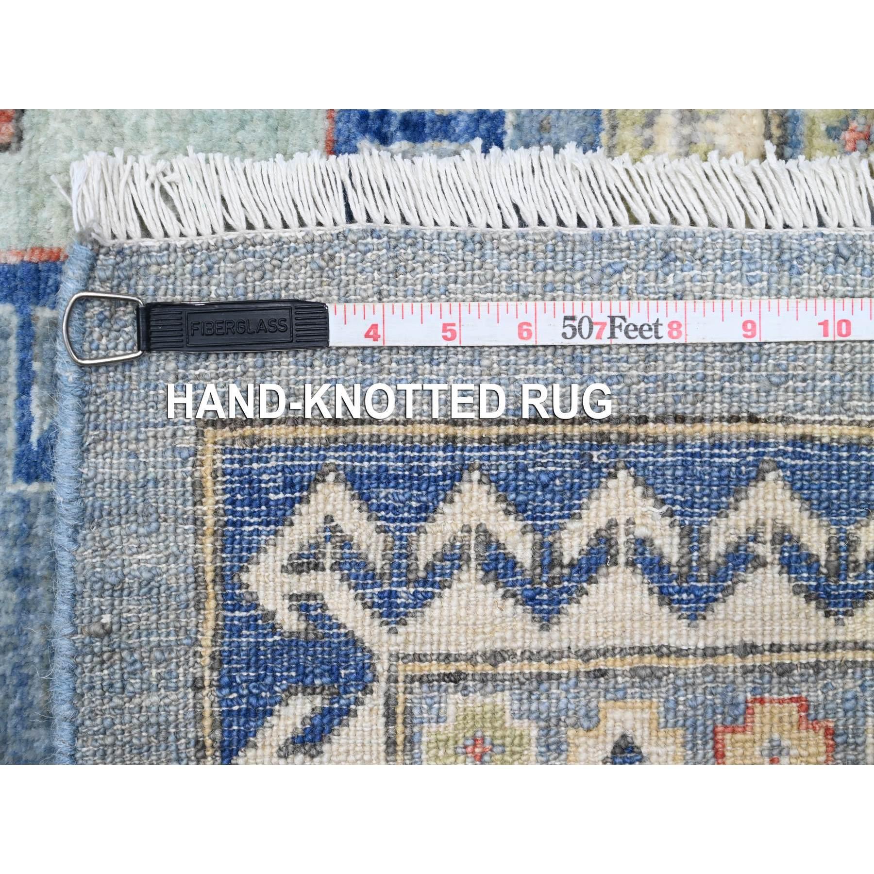 Tappeto orientale in lana lucida blu Peshawar Geometric Design annodato a mano 9'0