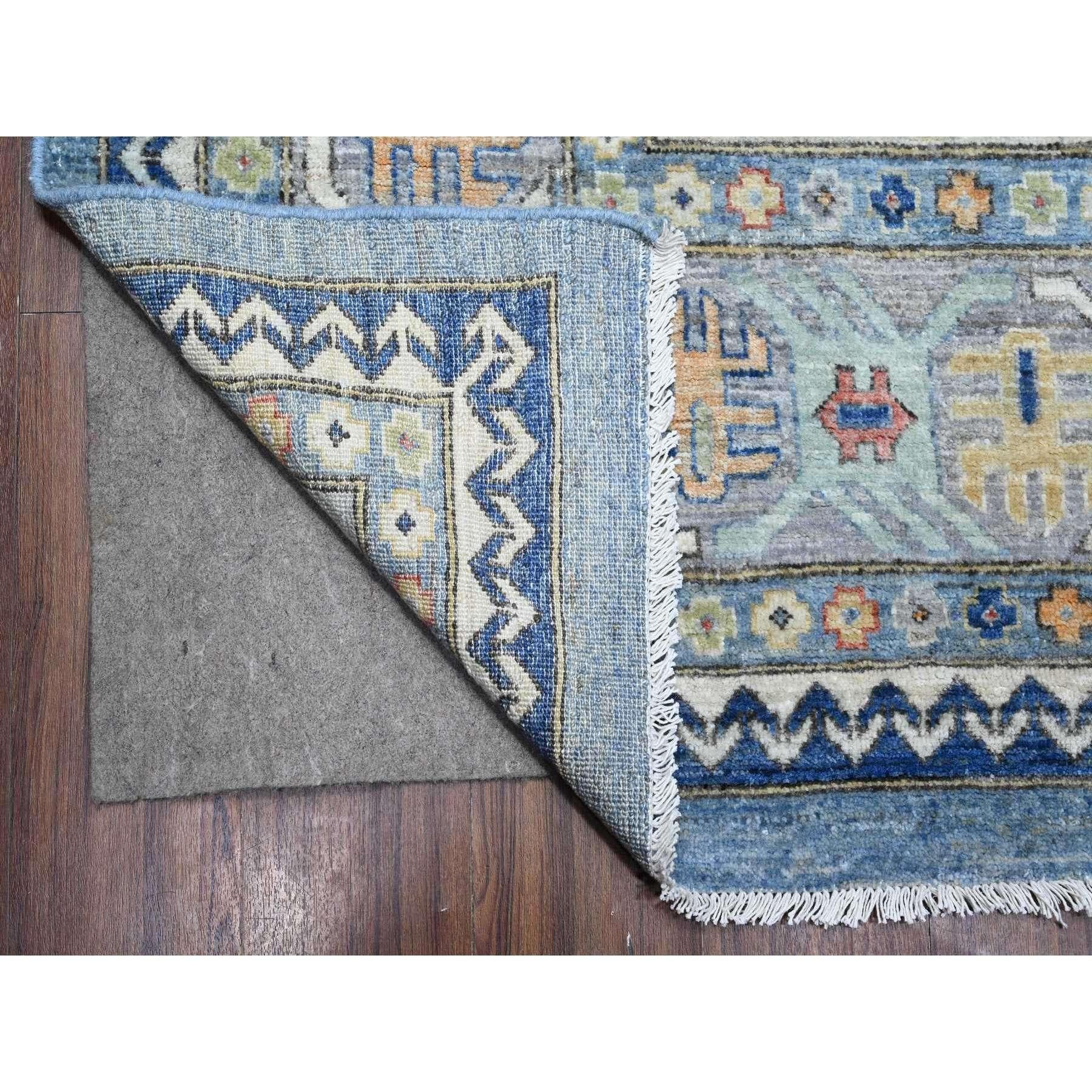 Annodato a mano Tappeto orientale in lana lucida blu Peshawar Geometric Design annodato a mano 9'0