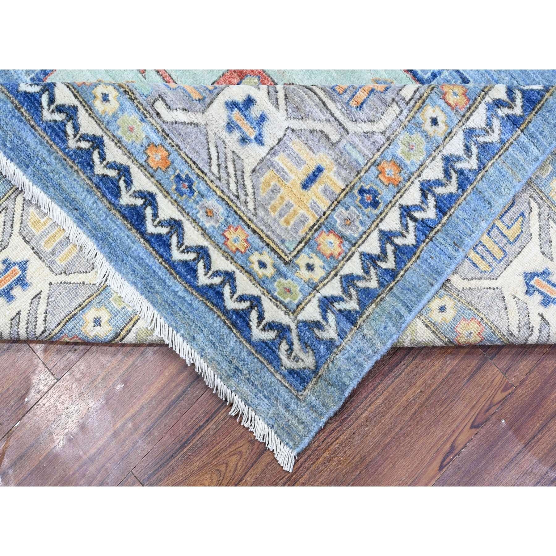 XXI secolo e contemporaneo Tappeto orientale in lana lucida blu Peshawar Geometric Design annodato a mano 9'0
