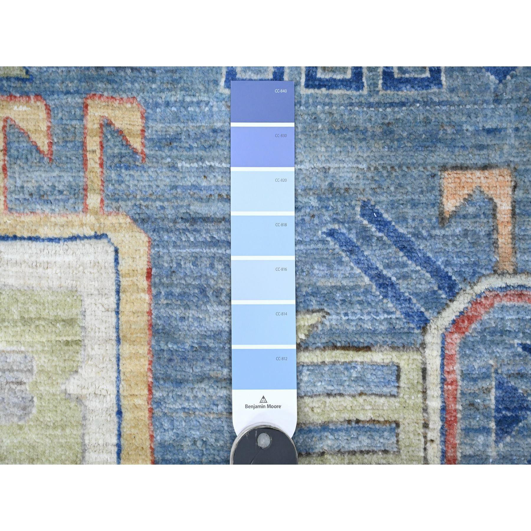Lana Tappeto orientale in lana lucida blu Peshawar Geometric Design annodato a mano 9'0