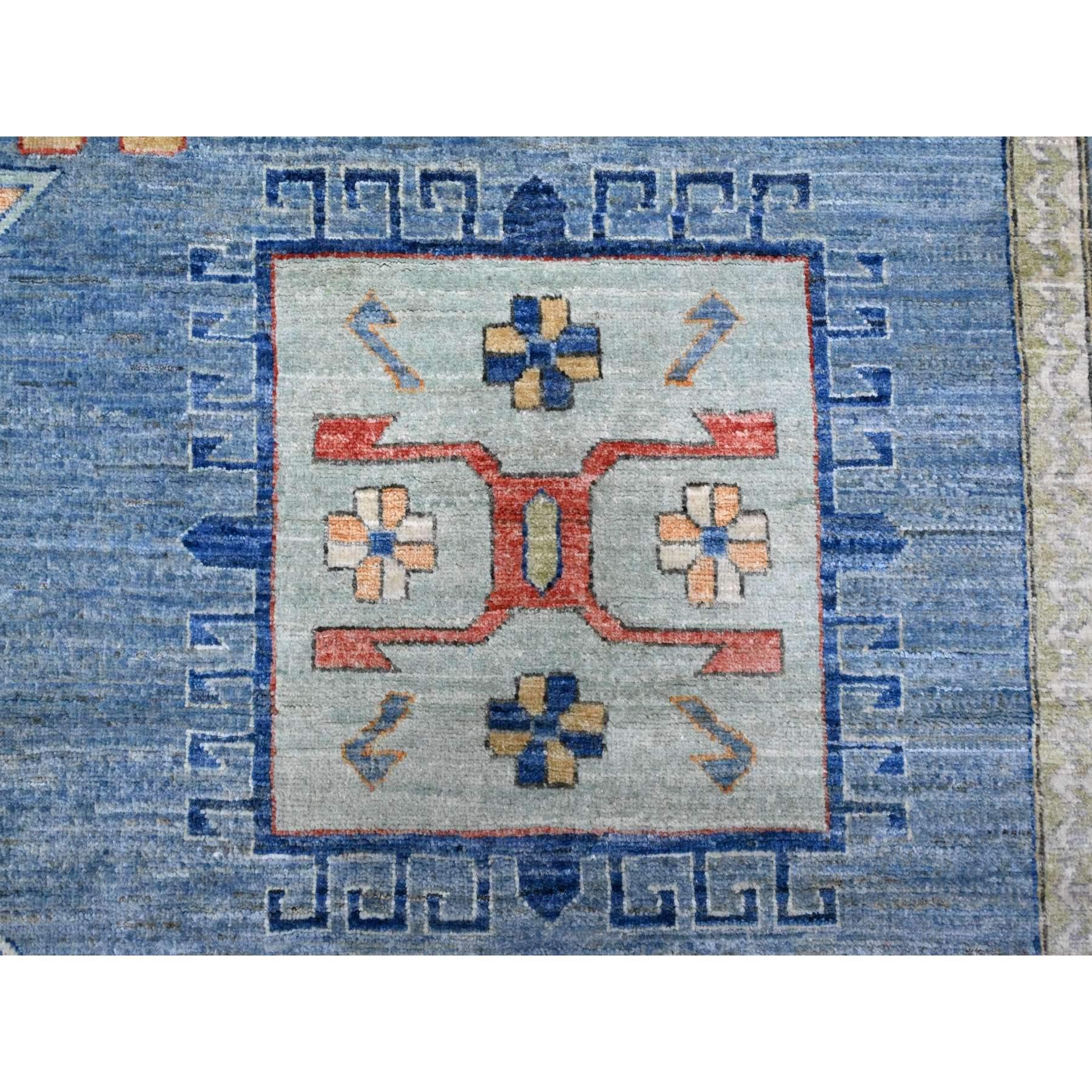 Tappeto orientale in lana lucida blu Peshawar Geometric Design annodato a mano 9'0