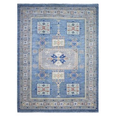 Blue Peshawar Geometric Design Hand Knotted Shiny Wool Oriental Rug 9'0" x 12'0"