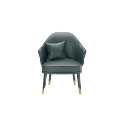 Blue Petrol Leather Armchair, Modern Design, Customizable, Portugal