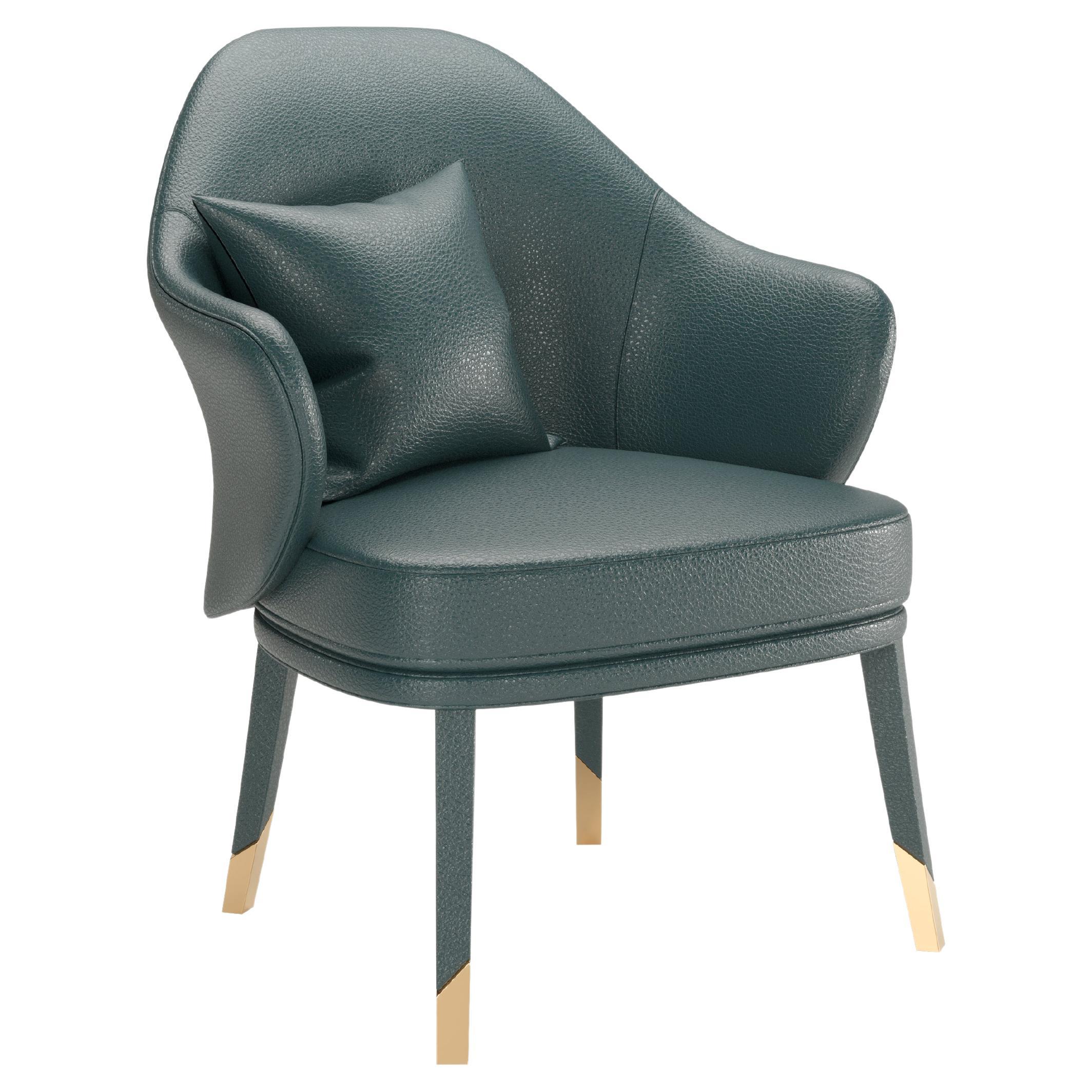 Blue Petrol Leather Modern Bhutan Armchair