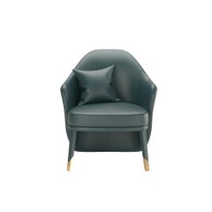 Blue Petrol Leather Modern Bhutan Armchair High Back