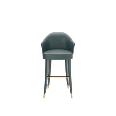 Blue Petrol Leather Bar Stool with Modern Bhutan and Portugal Design