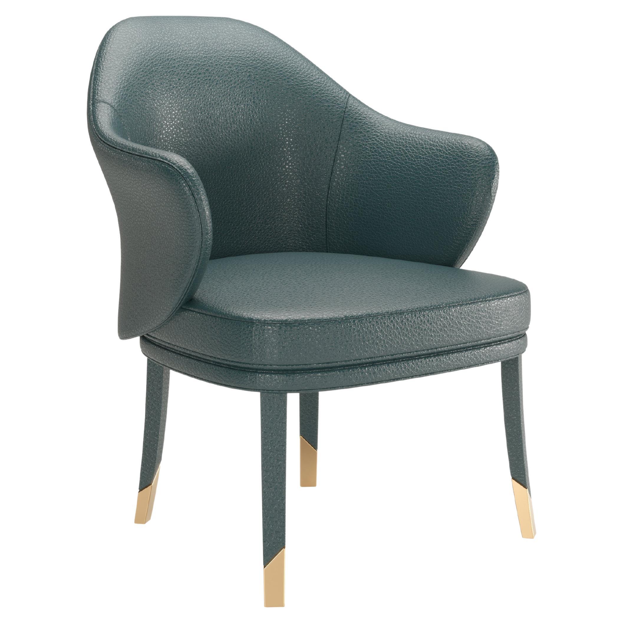 Chaise de salle à manger moderne du Bhoutan en cuir pétrole bleu