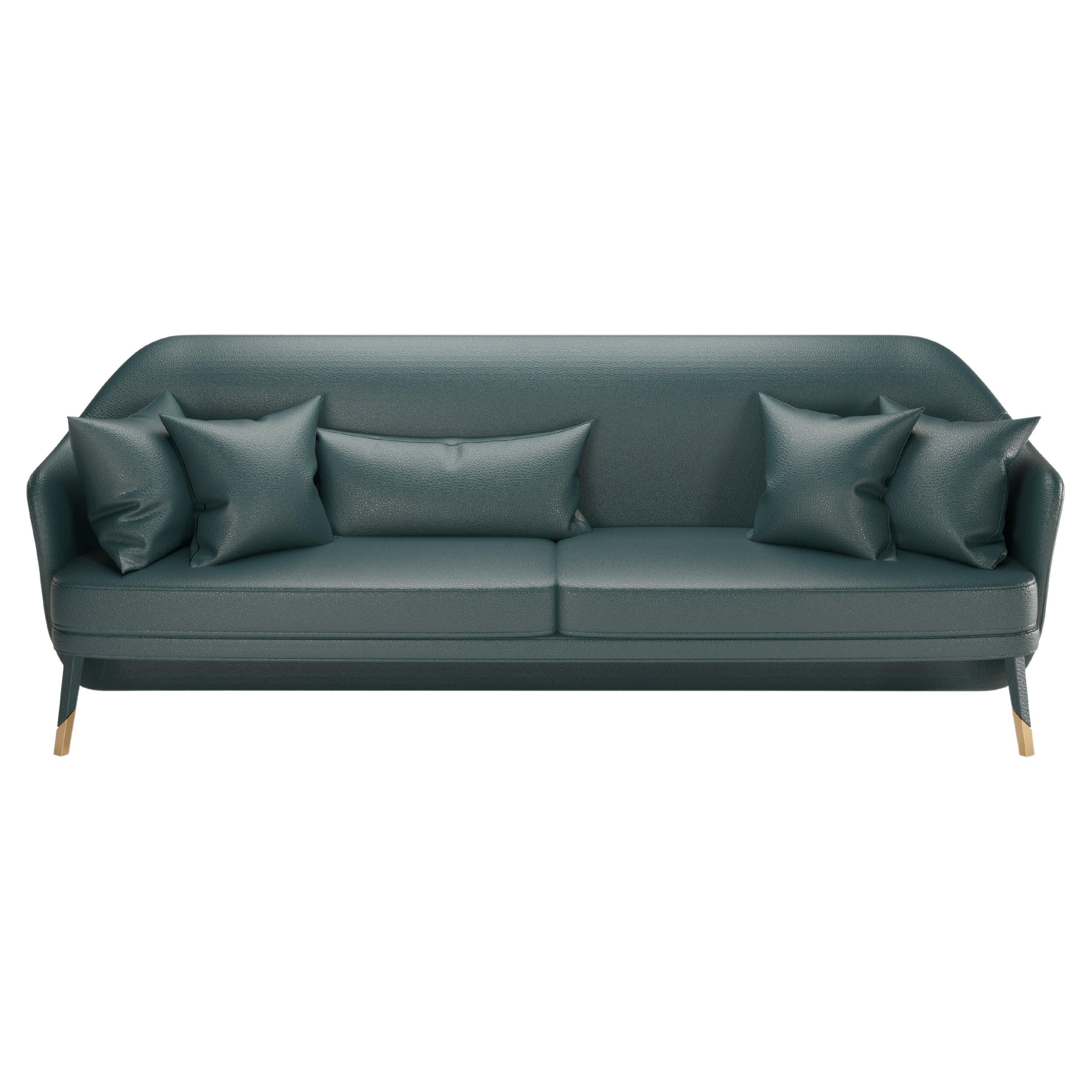 Blue Petrol Leather Modern Bhutan Sofa For Sale