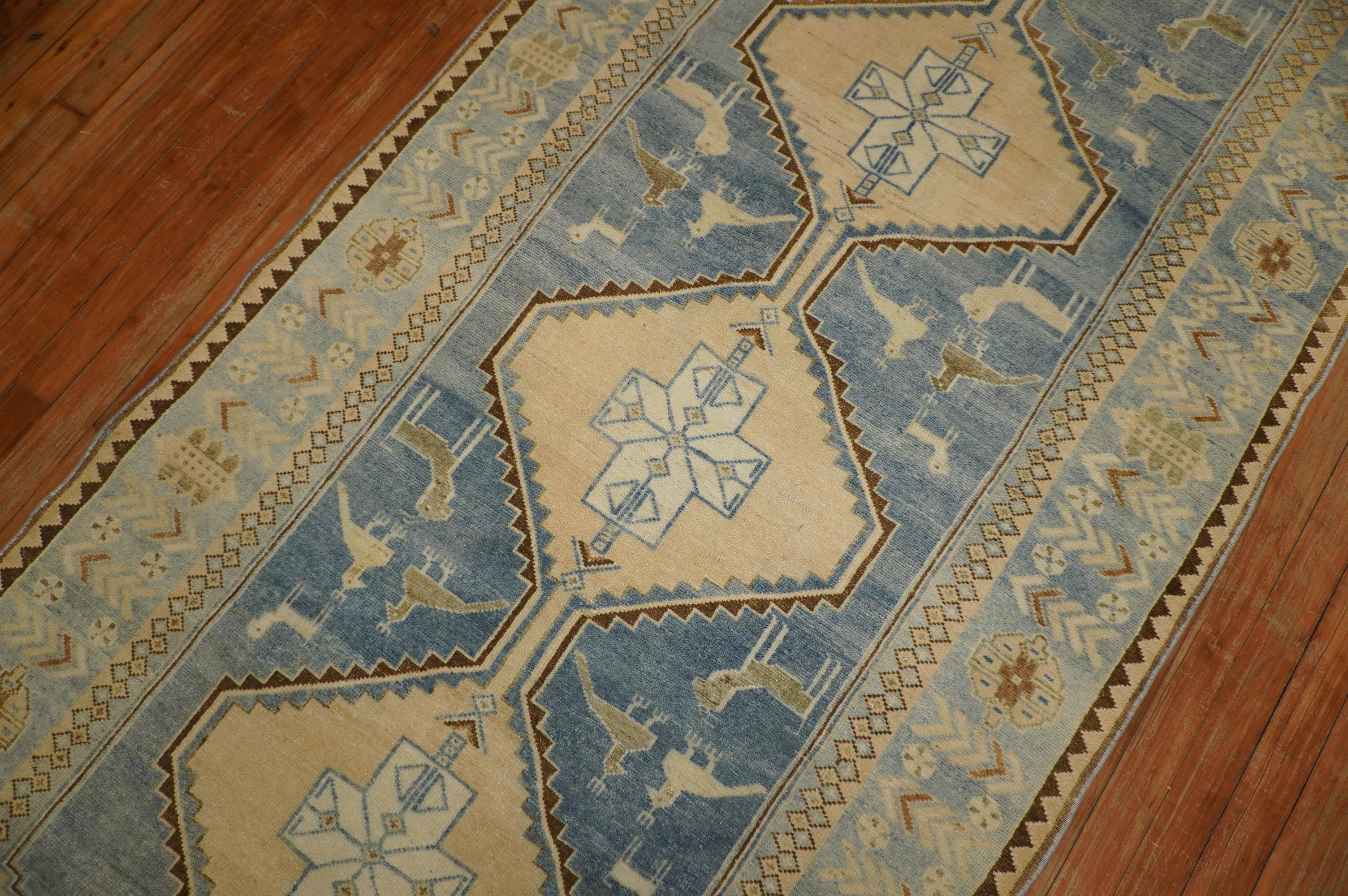 Blue Pigeon Motif Persian Malayer Runner, 20th Century In Good Condition In New York, NY