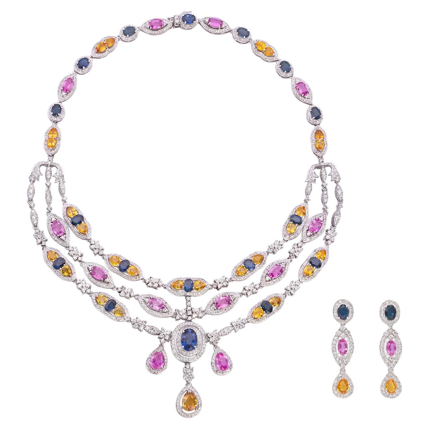 58 Carat Blue Pink and Yellow Sapphire and 22.92 Carat  Necklace[renewed]